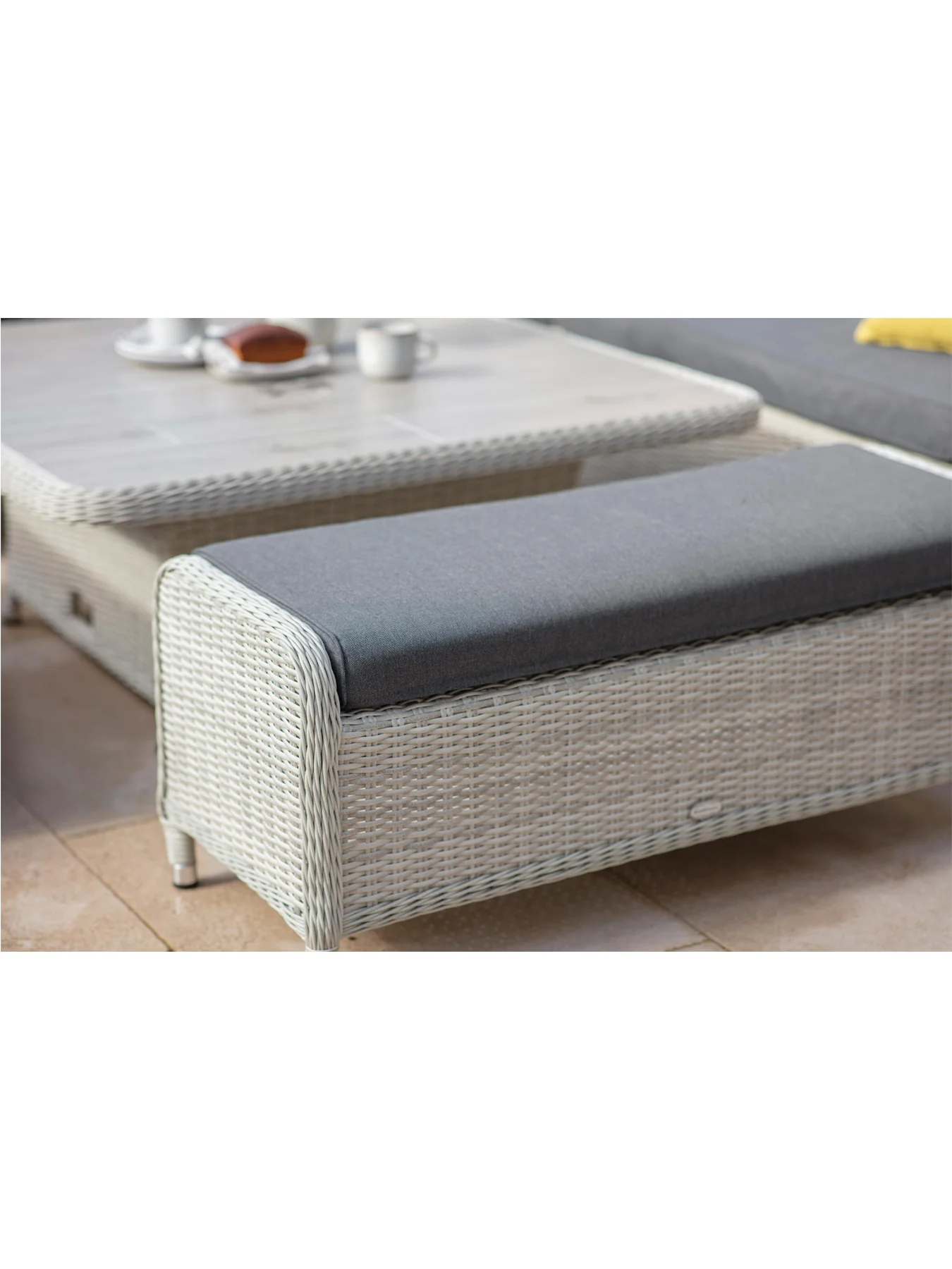 Monterey Dove Grey Rattan Curved Corner Sofa with Square Dual Height Table & 2 Benches - Image 5