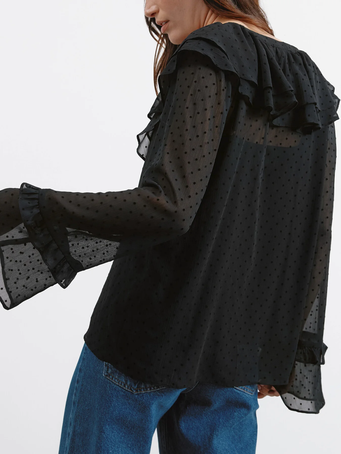 Flocked Spot Ruffle Blouse - Image 3