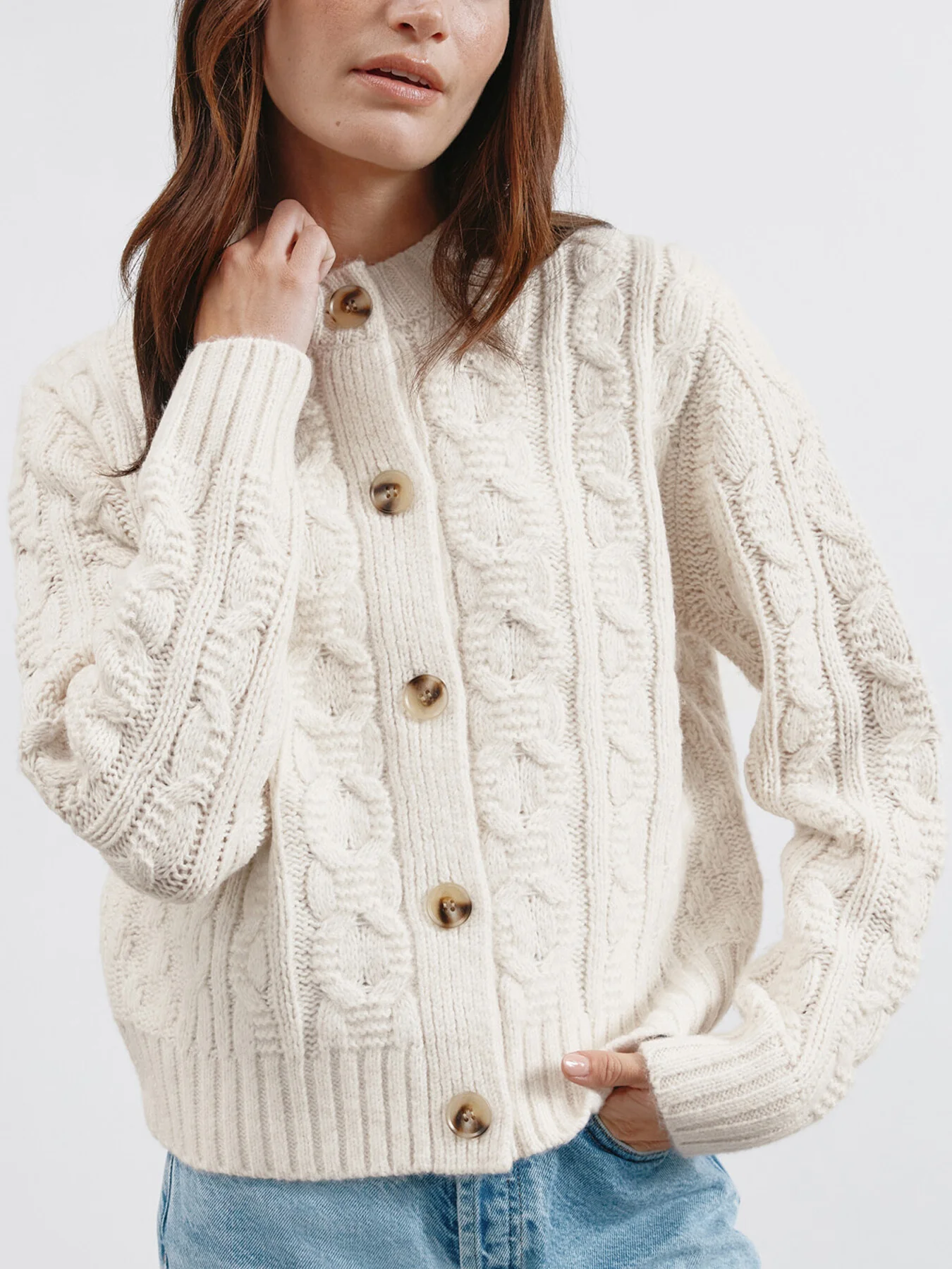 Cable Cardigan Cream - Image 2