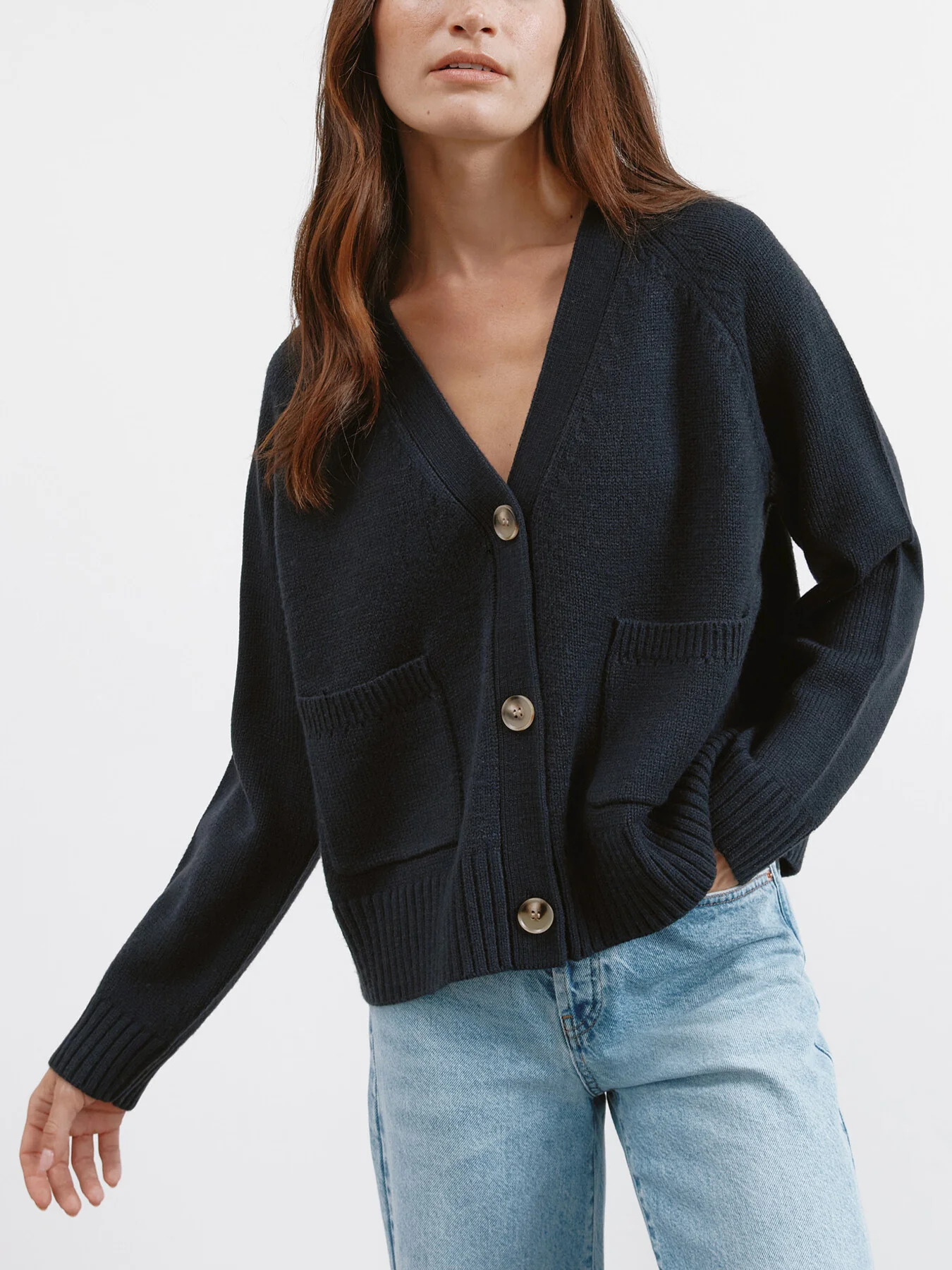 Relaxed V Neck Cardi Navy - Image 2