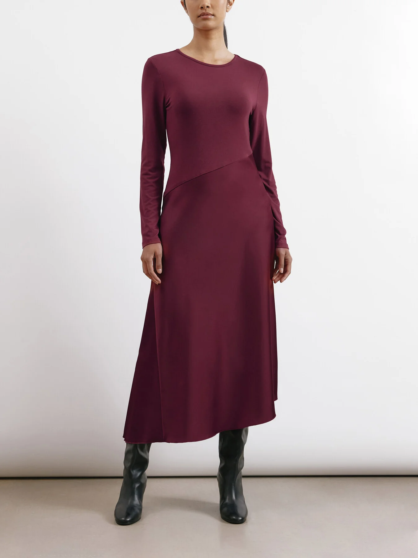 Satin & Jersey Asymmetric Dress - Image 2