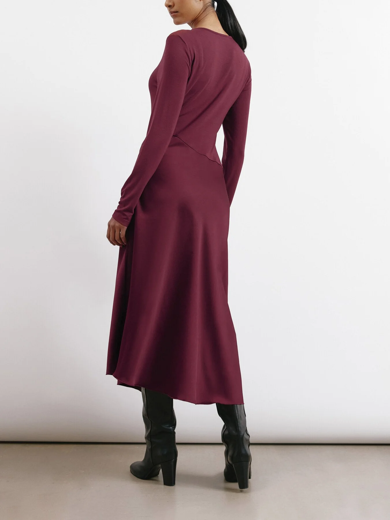 Satin & Jersey Asymmetric Dress - Image 3