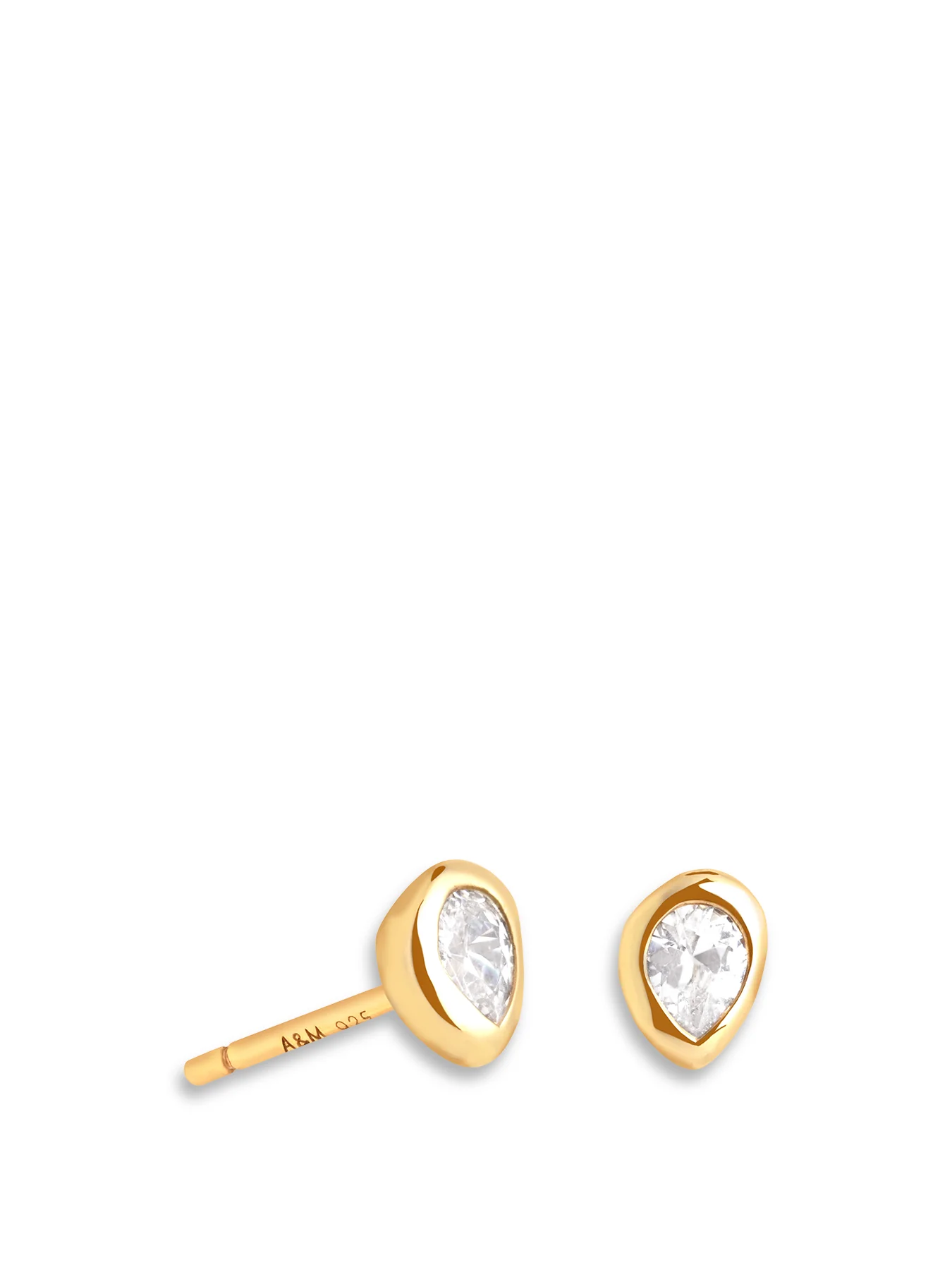 Gold Pear Bezel Earring Studs