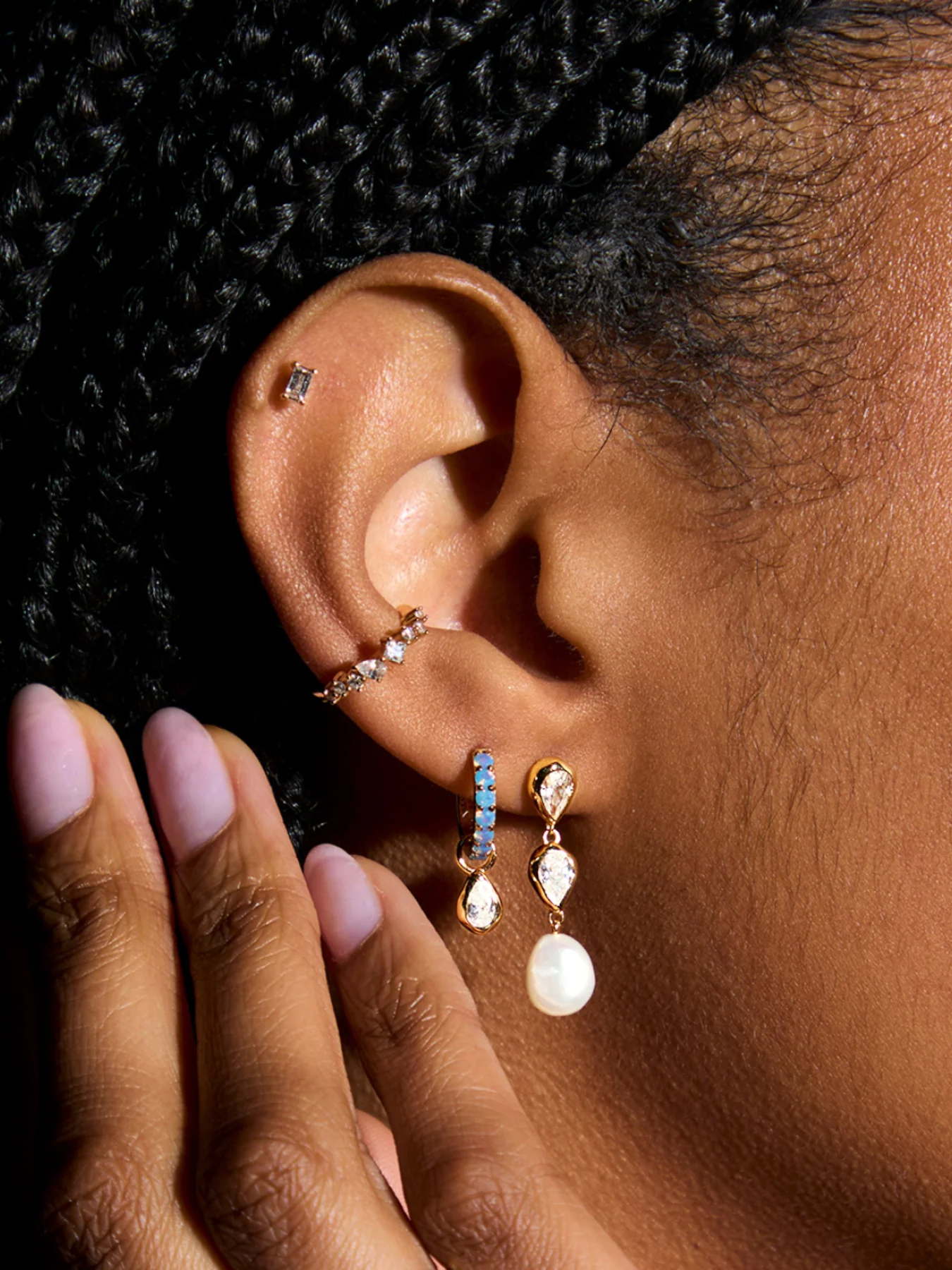 Gold Pear Bezel & Pearl Drop Earring Studs - Image 3