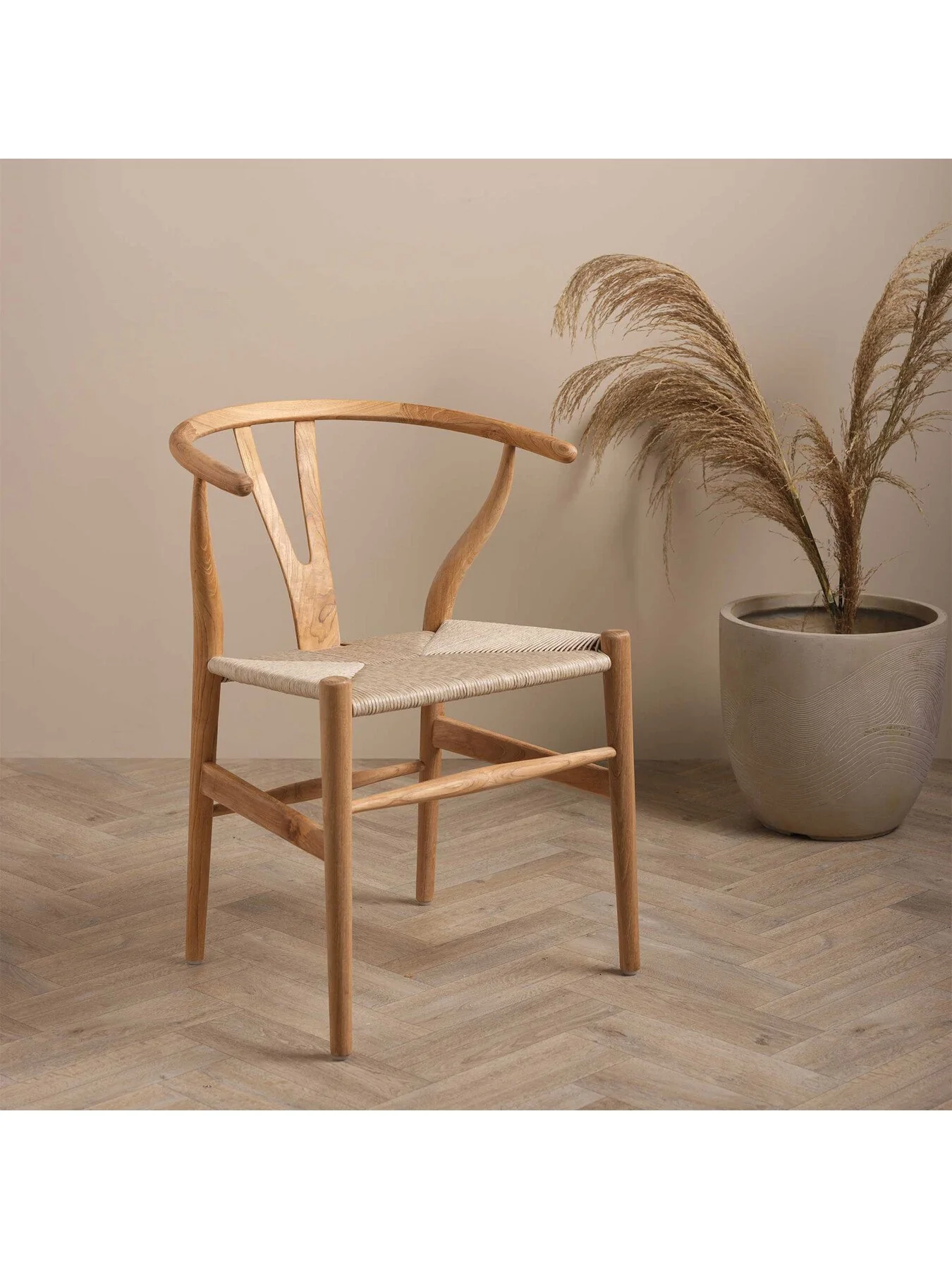 Neutral Grenada Curved Light Teak Wood Open Back Dining Chai - Image 2
