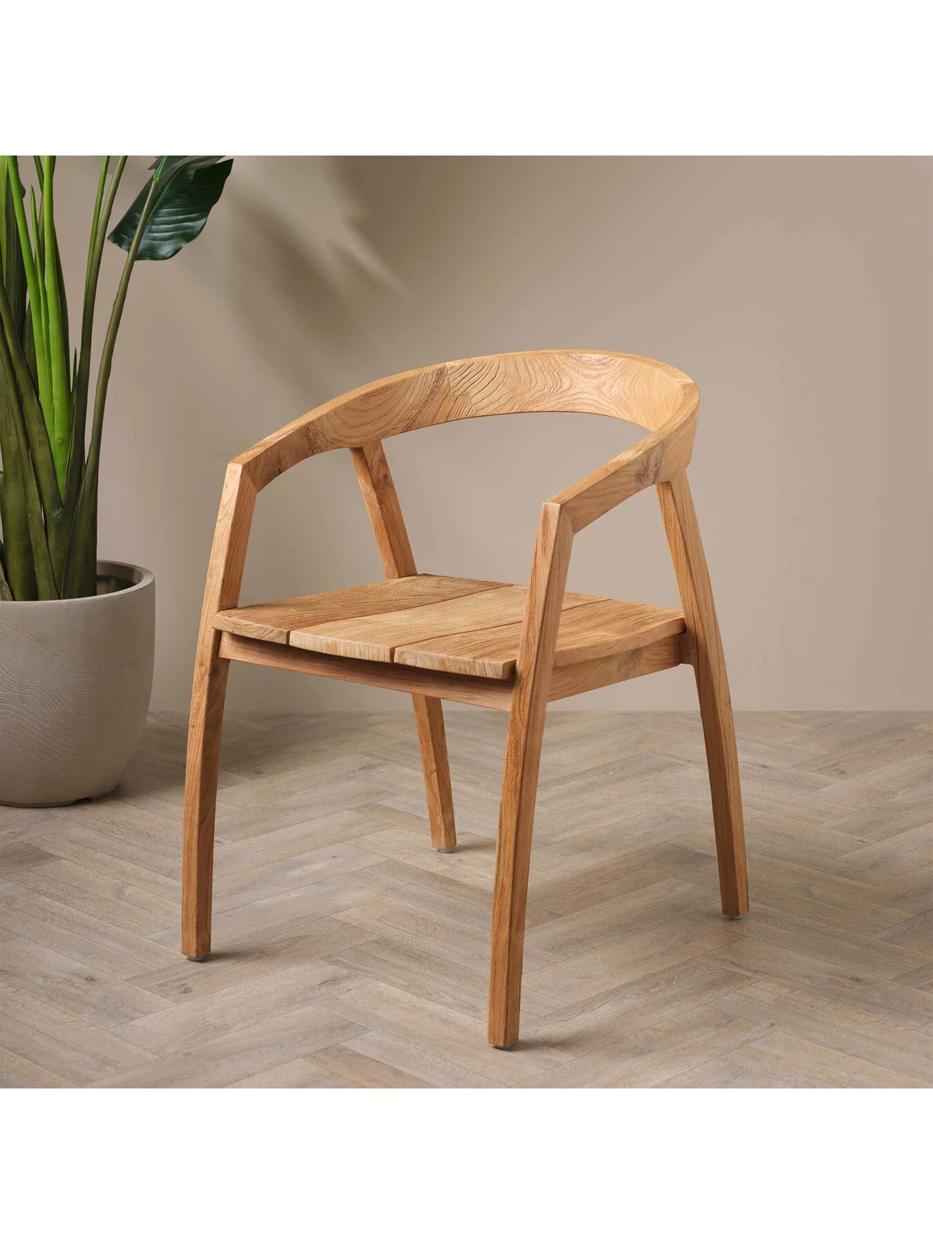 Neutral Grenada Natural Brown Teak Wood Open Back Dining Cha - Image 2