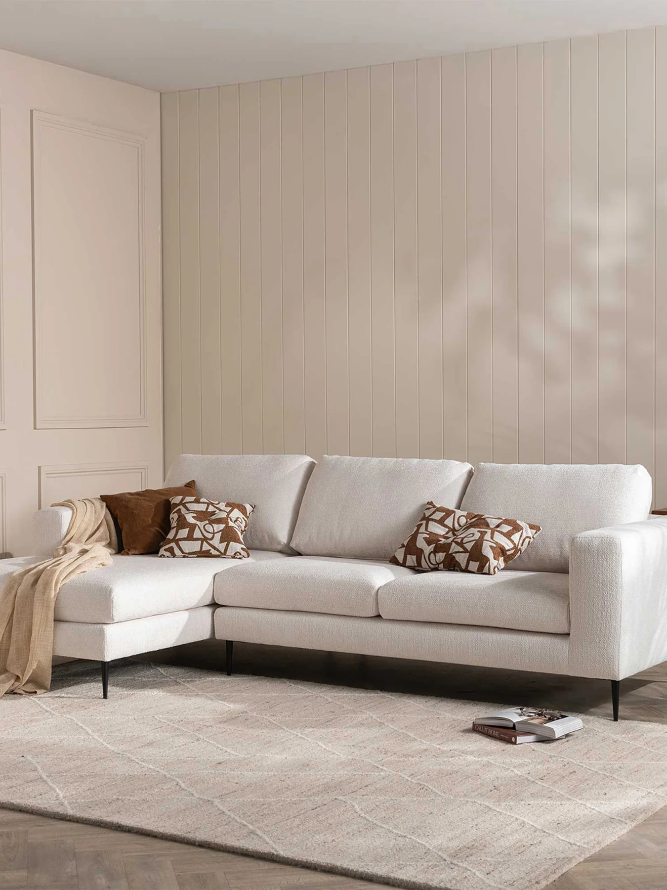 Sienna Boucle Fabric Left Hand Chaise Sofa With Steel Legs - Image 2