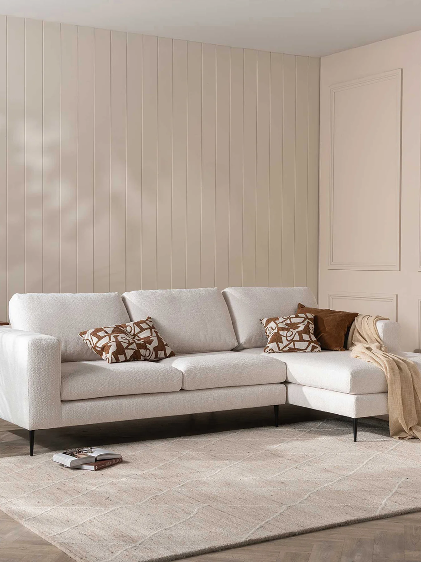 Sienna Boucle Fabric Right Hand Chaise Sofa With Steel Legs - Image 2