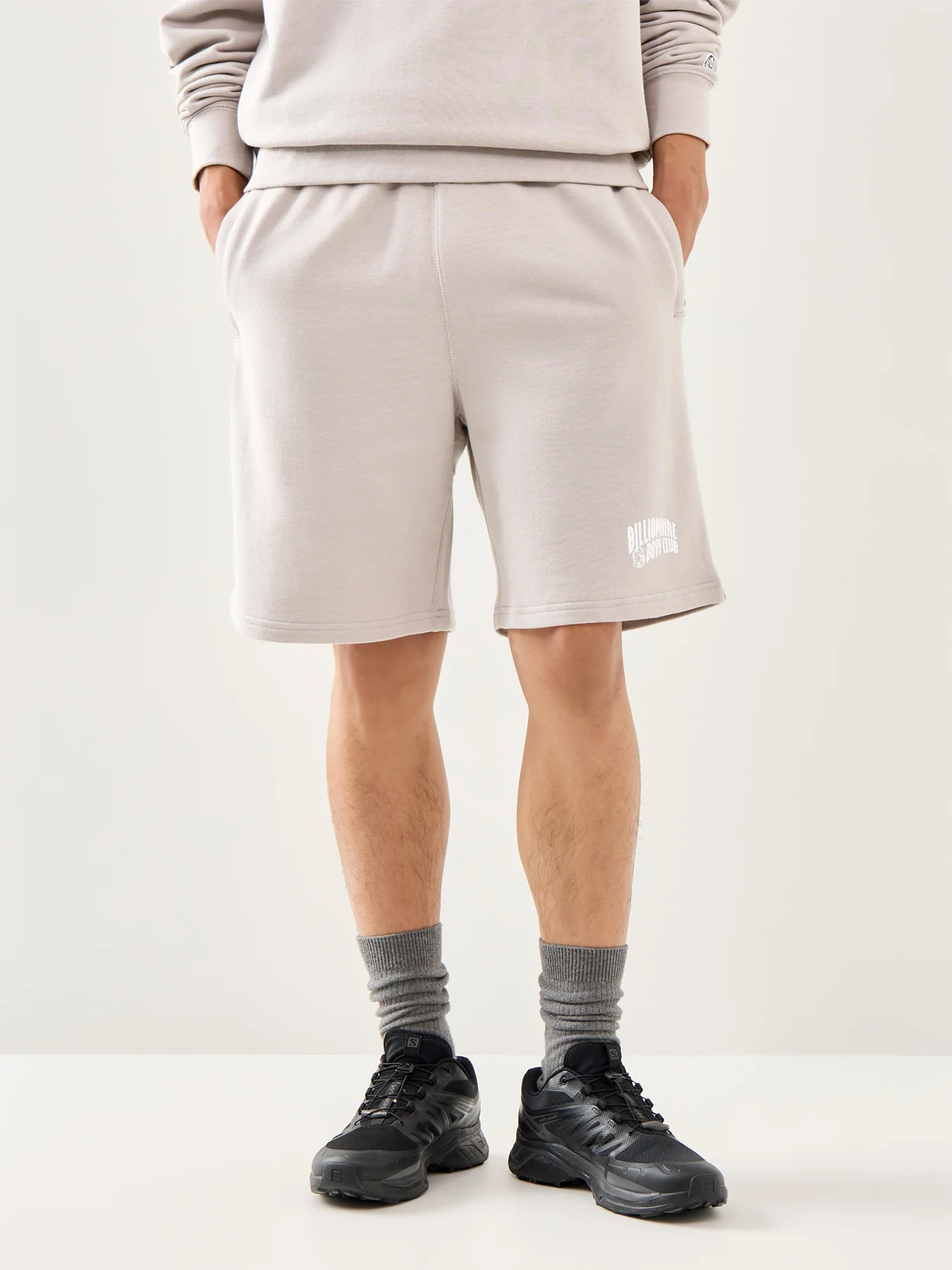 Flat Grey Cotton Small Arch Logo Shorts - Image 4