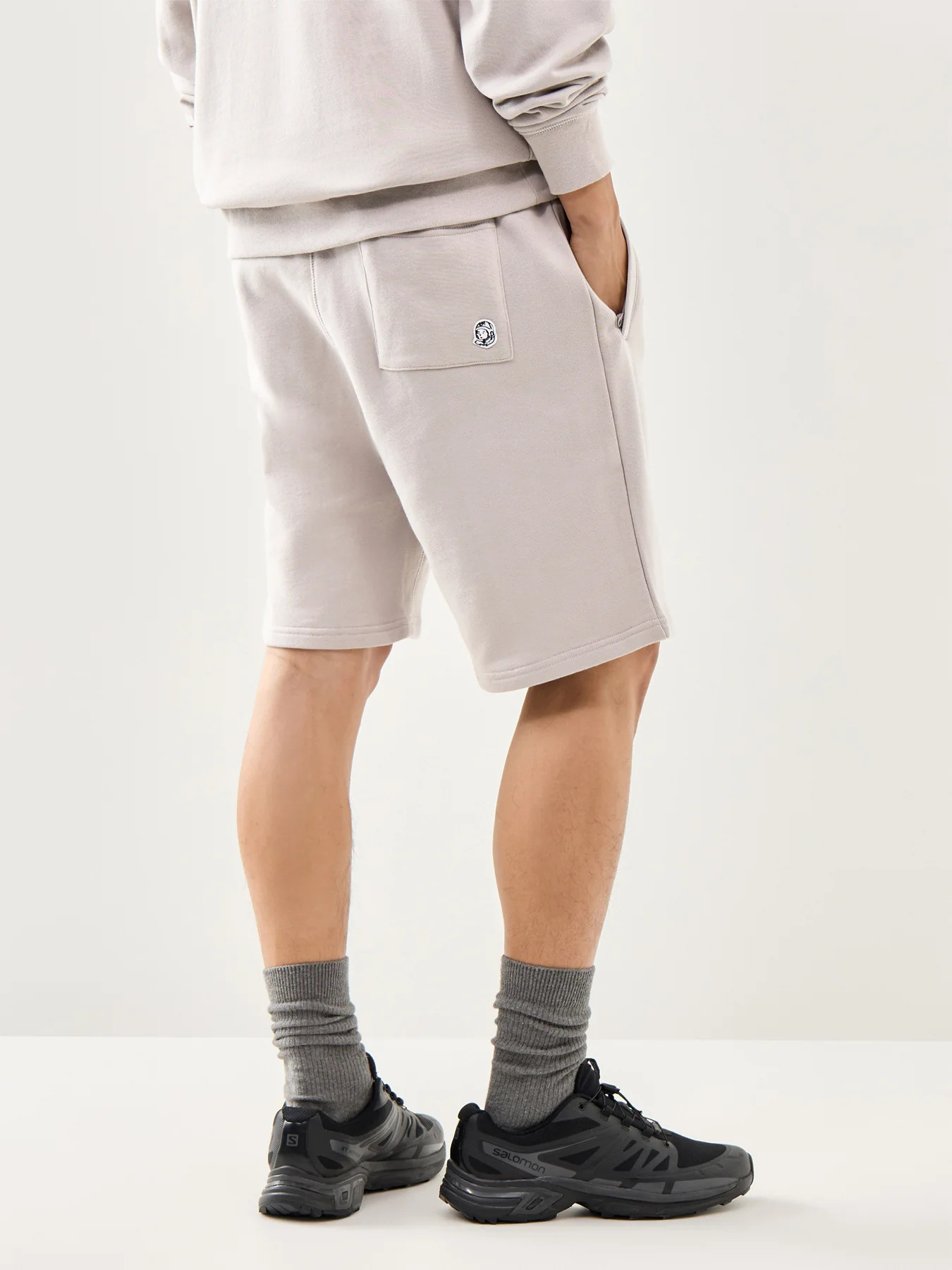 Flat Grey Cotton Small Arch Logo Shorts - Image 5