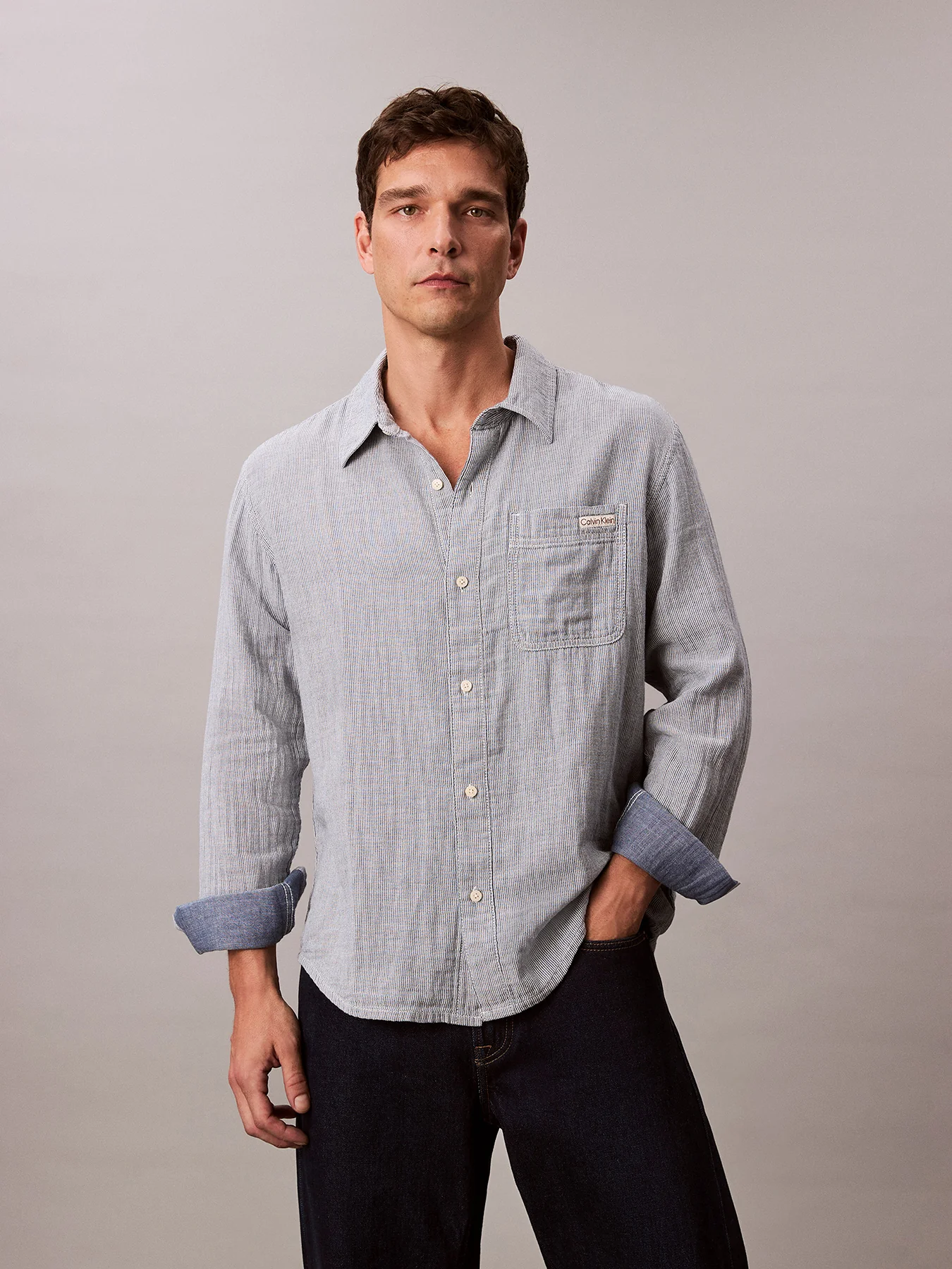 Double Face Striped Cotton Long Sleeves Shirt - Image 2