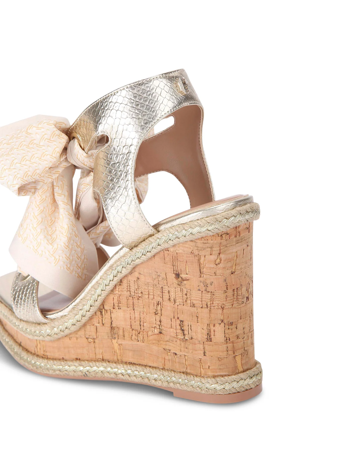 Sorrento Scarf Gold Wedge Sandals - Image 3