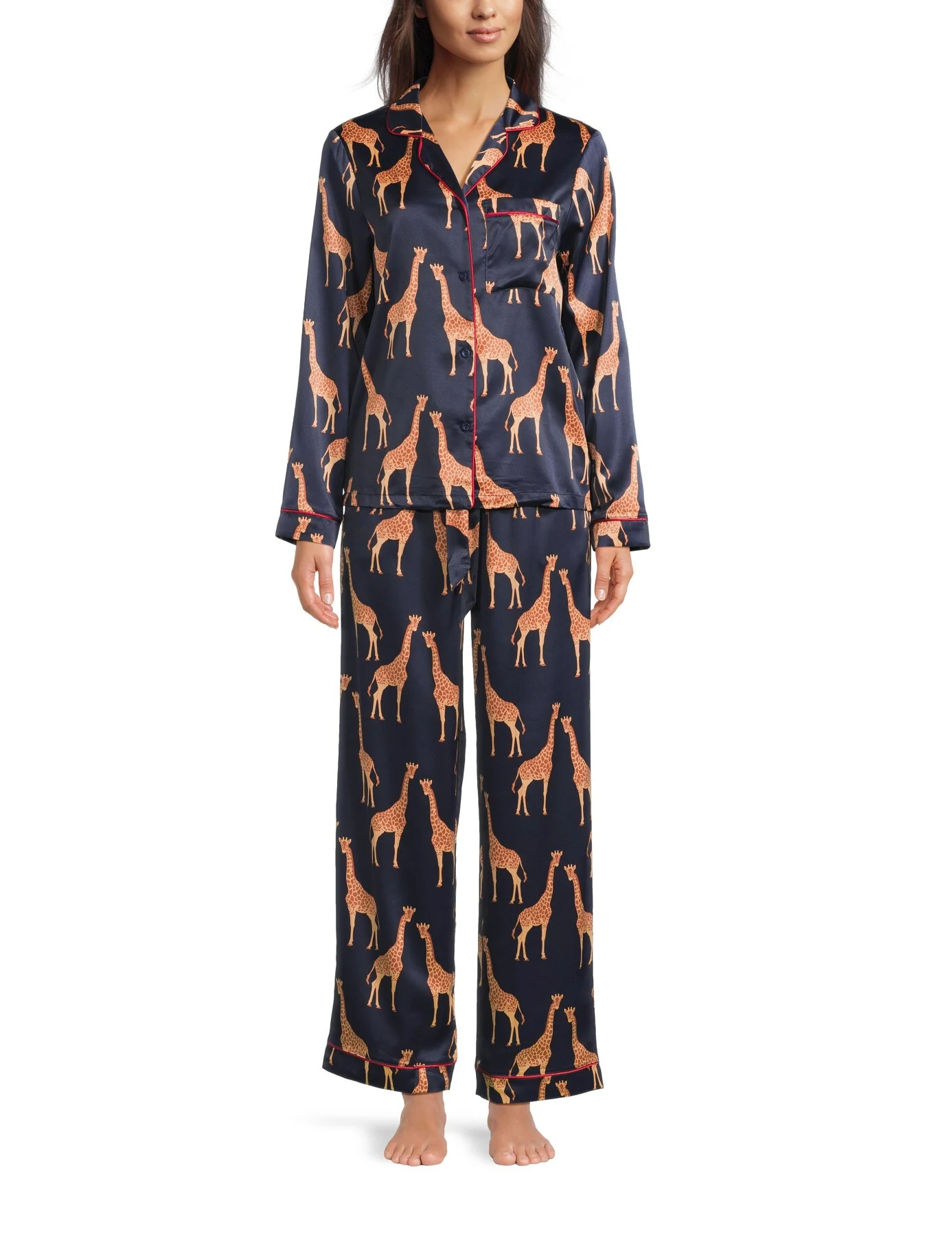 Giraffe Print Satin Button Up Long Set - Image 2