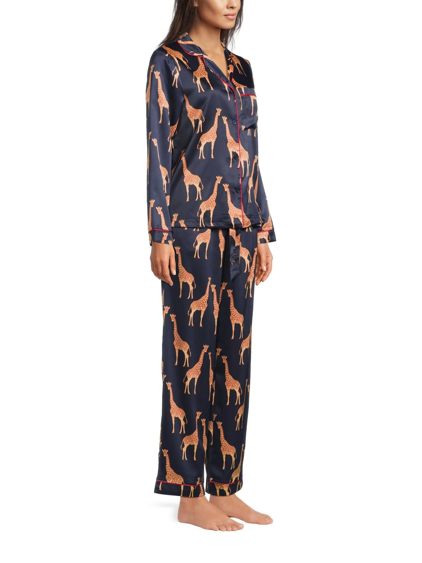 Giraffe Print Satin Button Up Long Set - Image 4