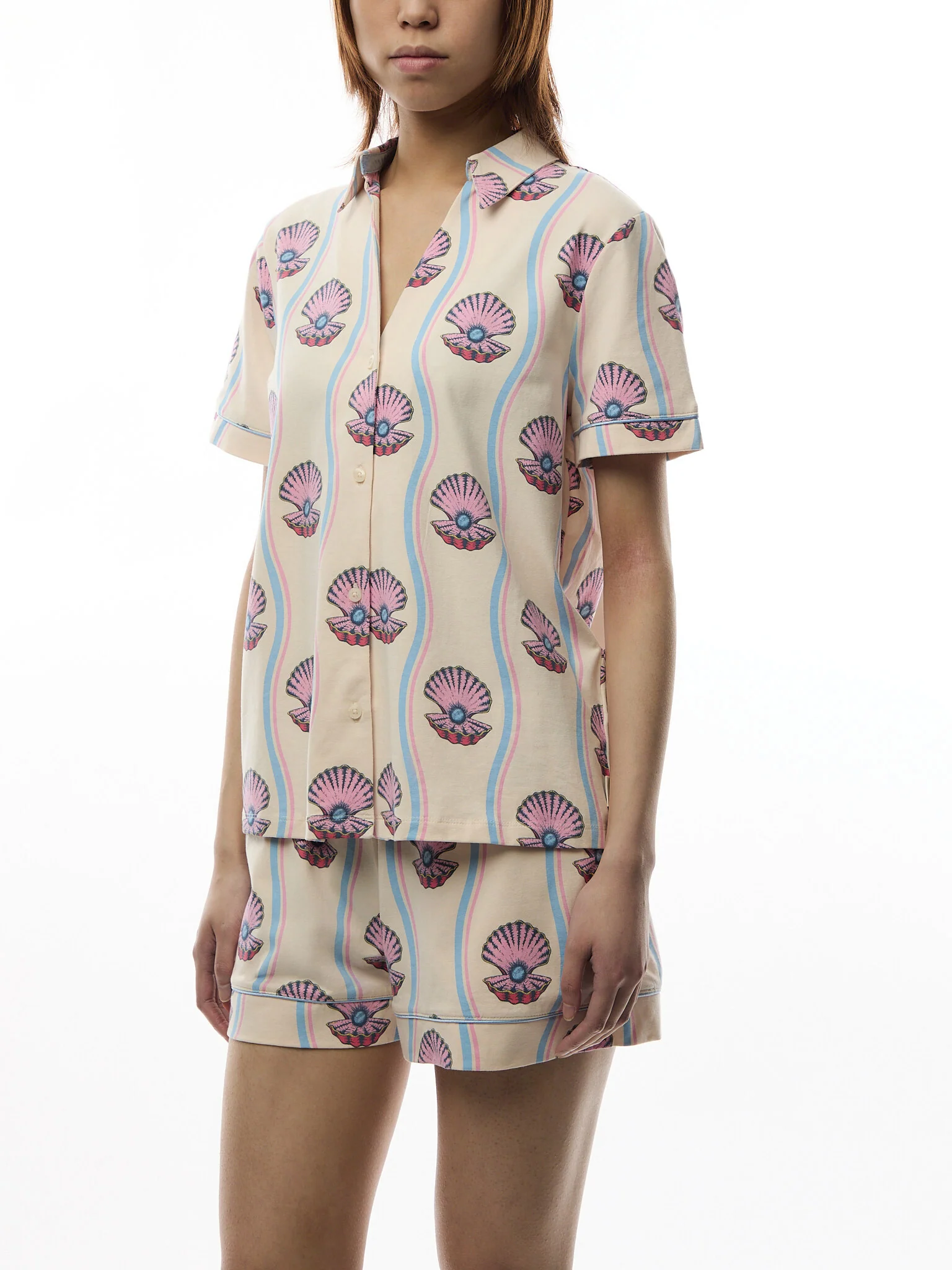 Wavy Shell Stripe Short Set