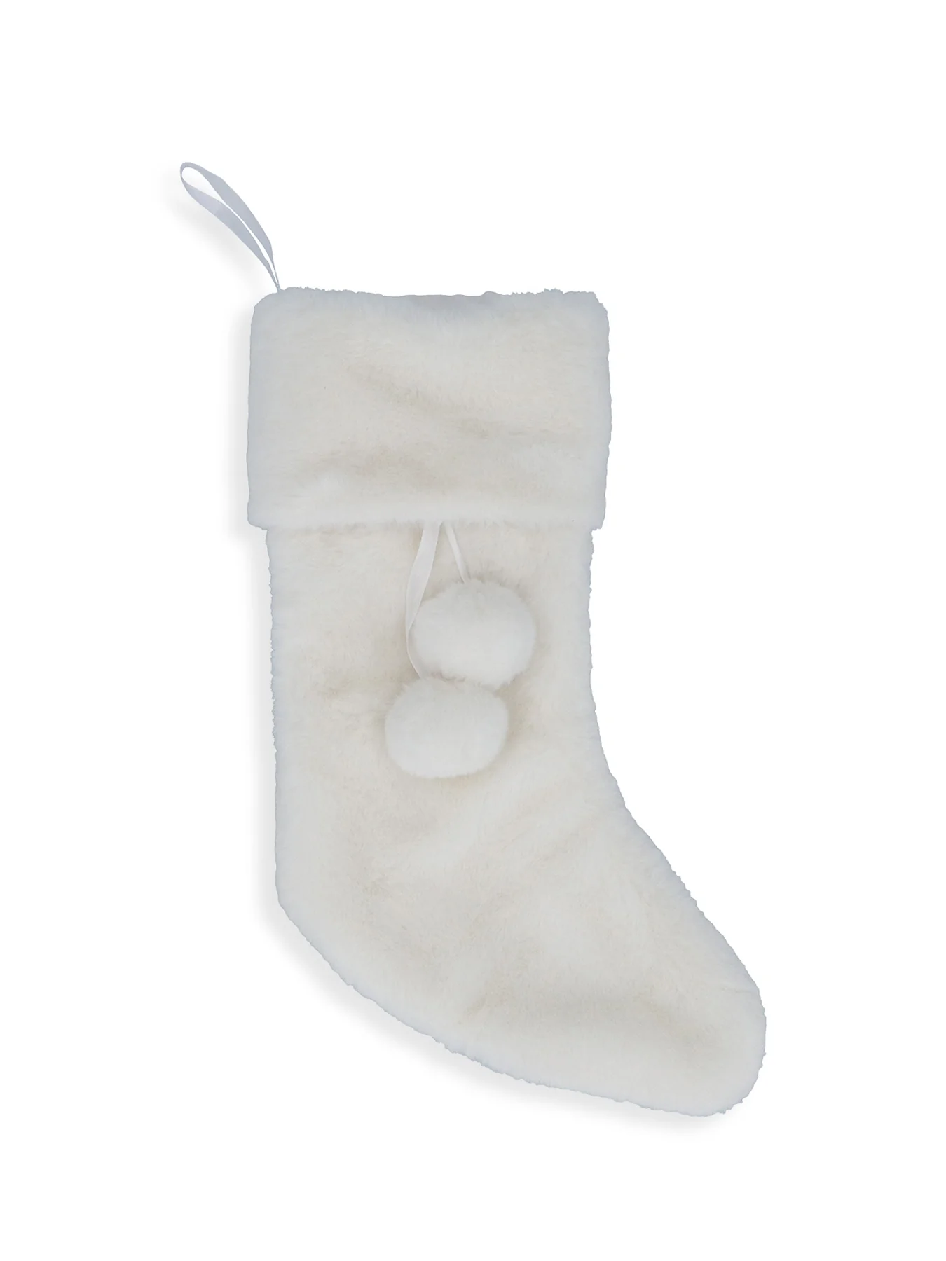 Faux Fur Stocking Poms Christmas Decoration White