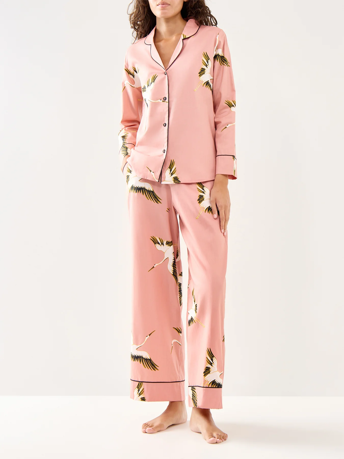 Crane Bird Cotton Pyjama Bottoms Pink - Image 2