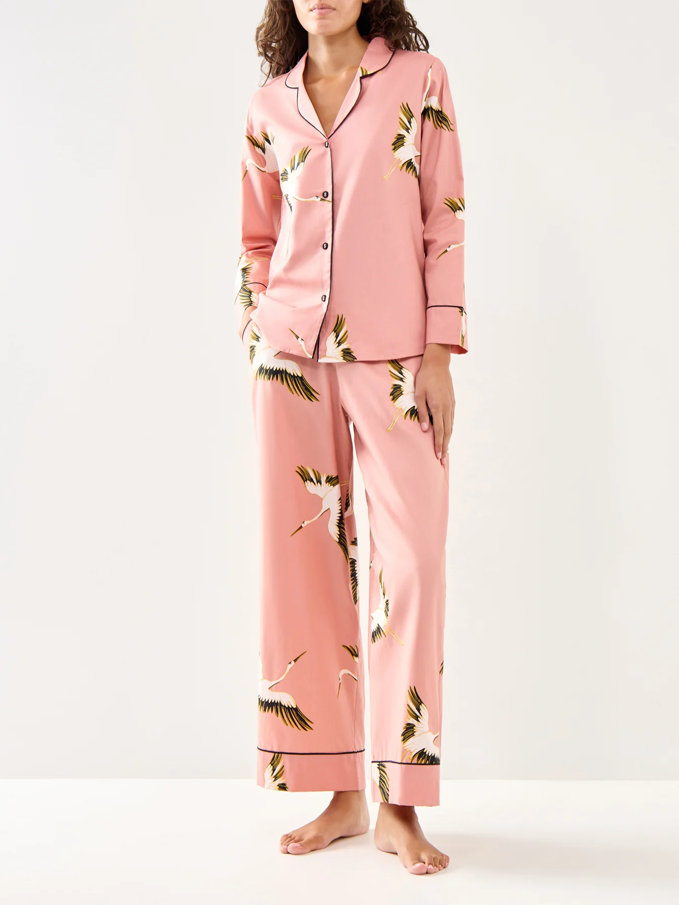 Crane Bird Cotton Pyjama Top Pink - Image 2