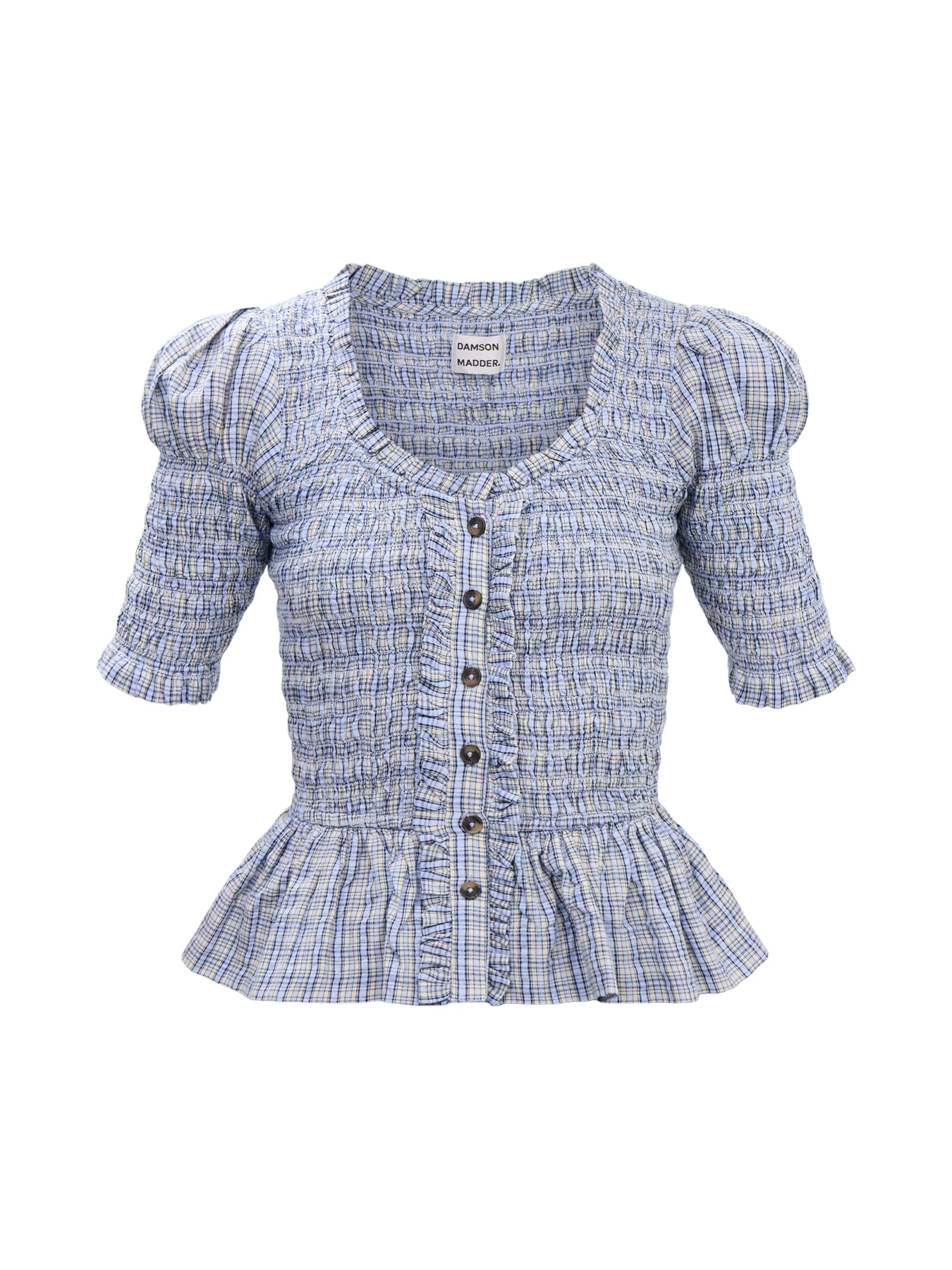 Mansi Shirred Blouse - Cloudy Check