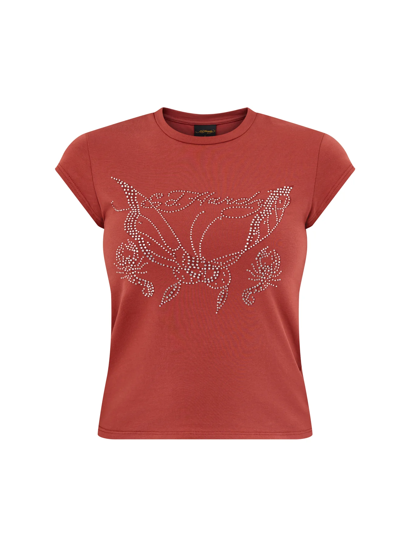 Butterfly Diamante Cap Sleeve T-Shirt Top Red