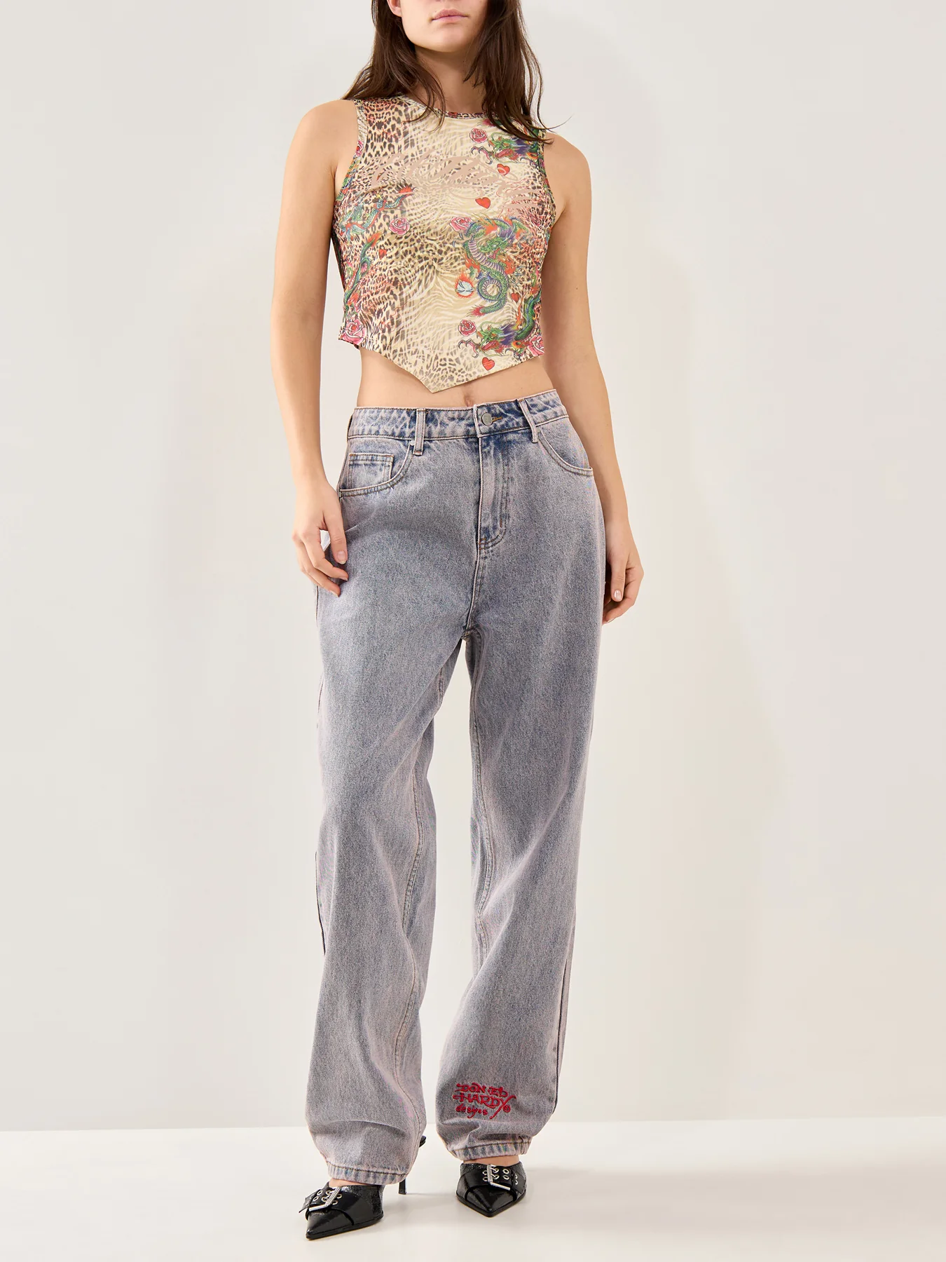Dragon and Sword Relaxed Jeans Purple - Image 2