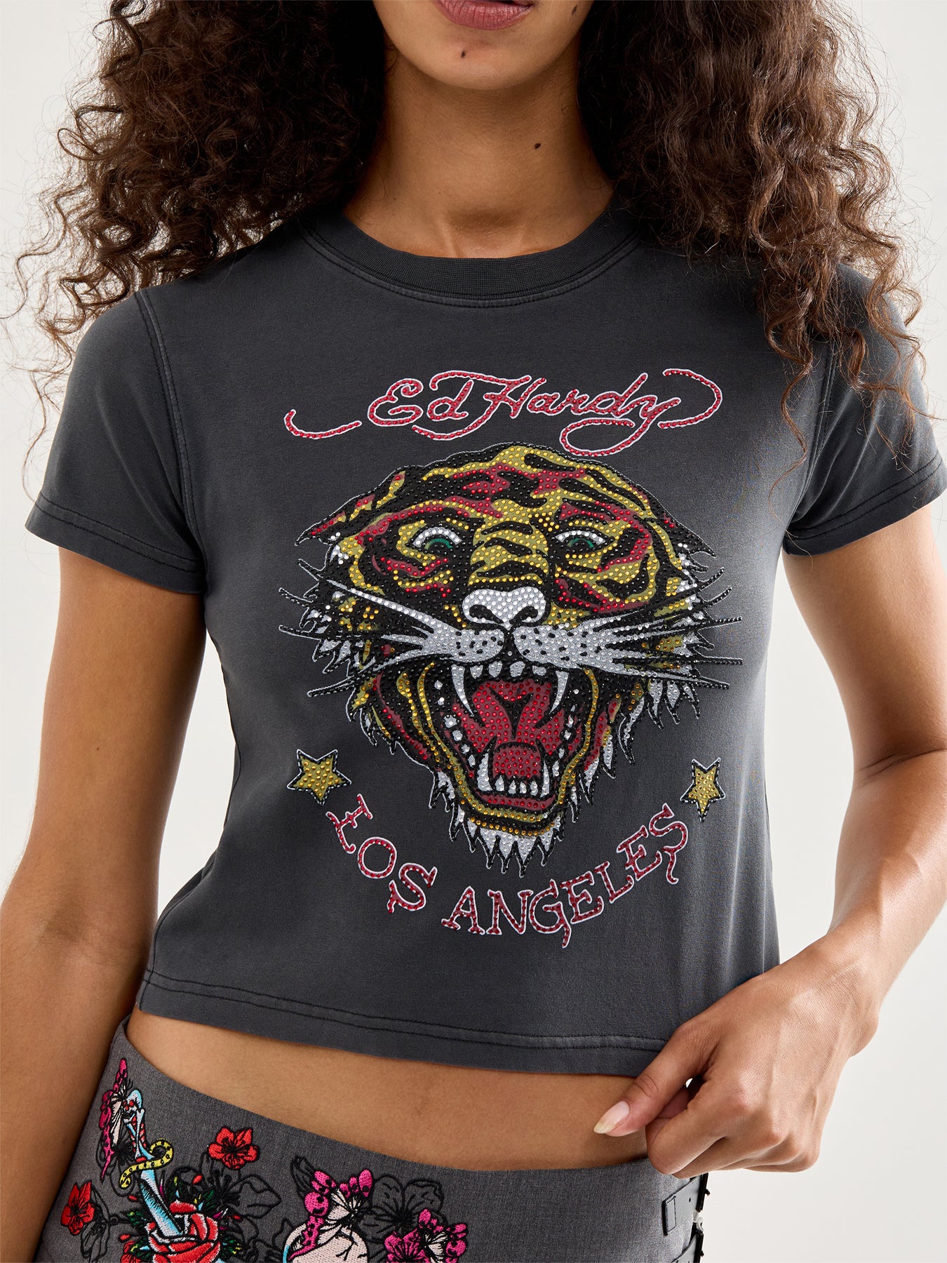 La-Roar-Tiger Diamante Cropped Baby T-Shirt - Image 3