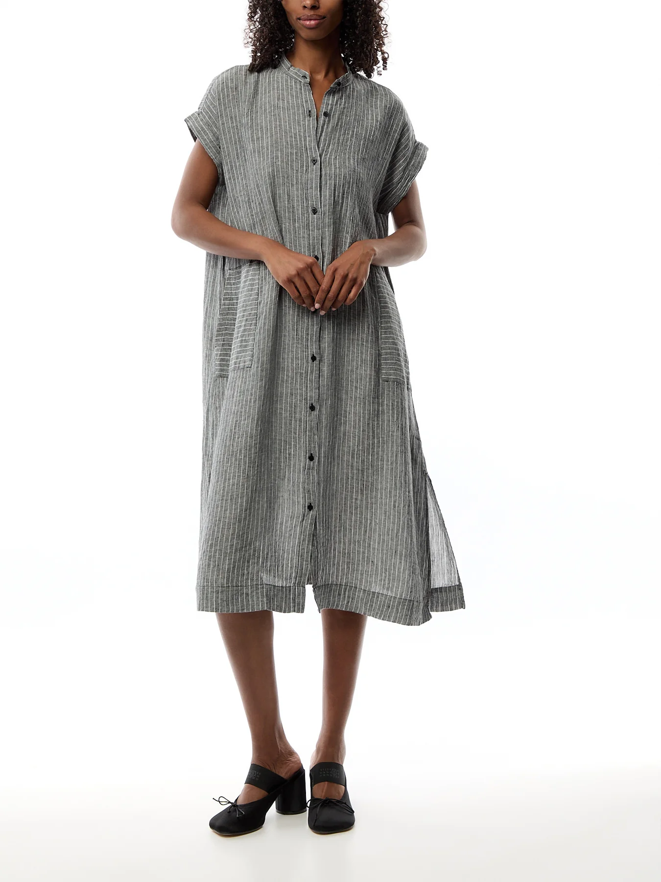 Mandarin Collar Shirt Dress Puckered linen - Image 4