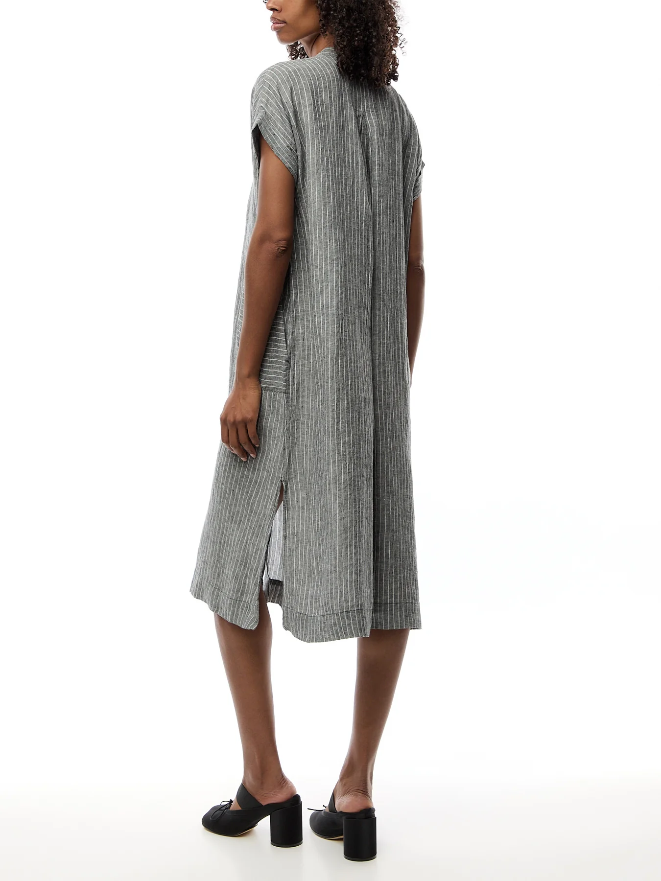 Mandarin Collar Shirt Dress Puckered linen - Image 5
