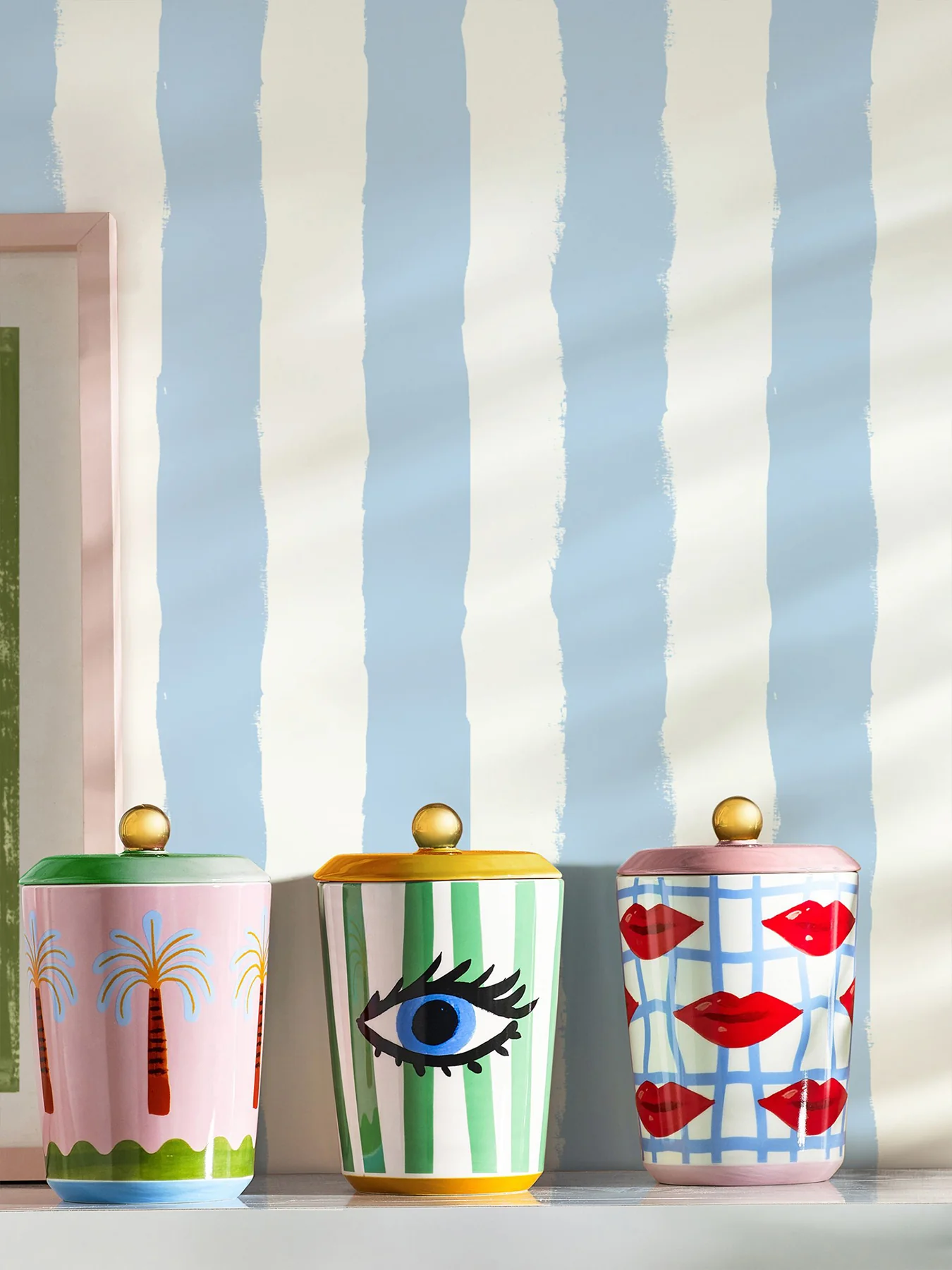 Electric Coast Blue Striped Lip Print Storage Jar - Image 2