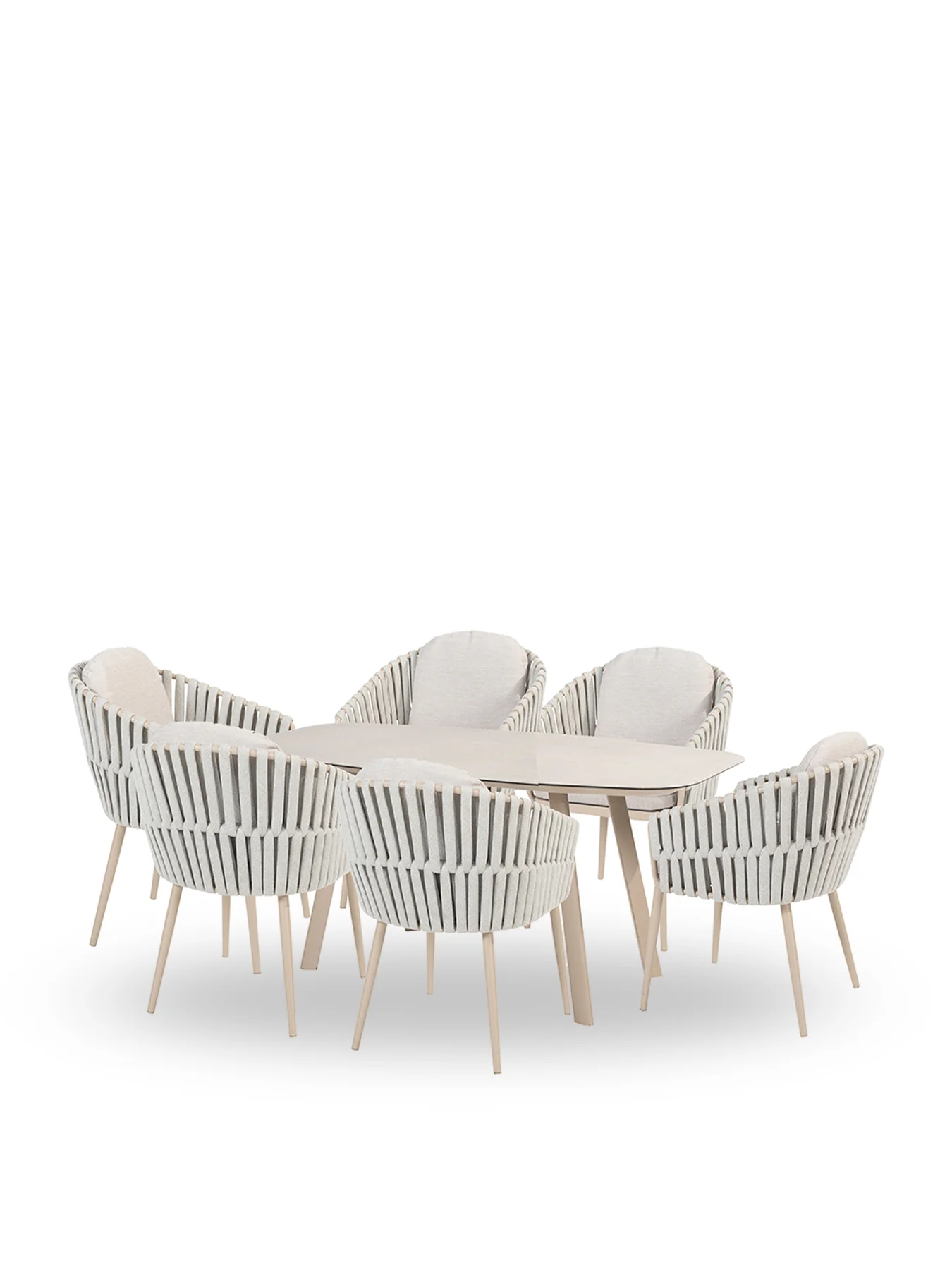 Eva 6-Seat Outdoor Dining Set with Manolo 180cm Barrel Ceramic Table