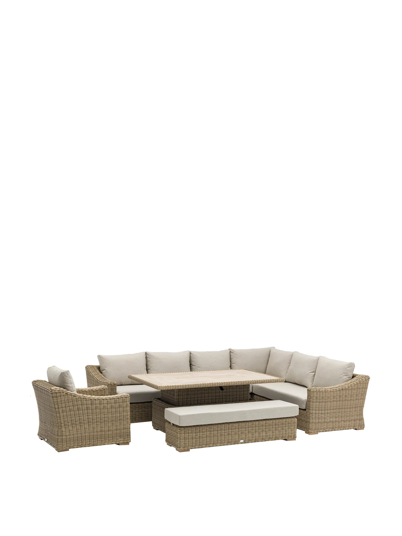 Fairford Rattan L-Shape Sofa with Rectangle Piston Adjustable Height Table Bench & Chair - Image 2