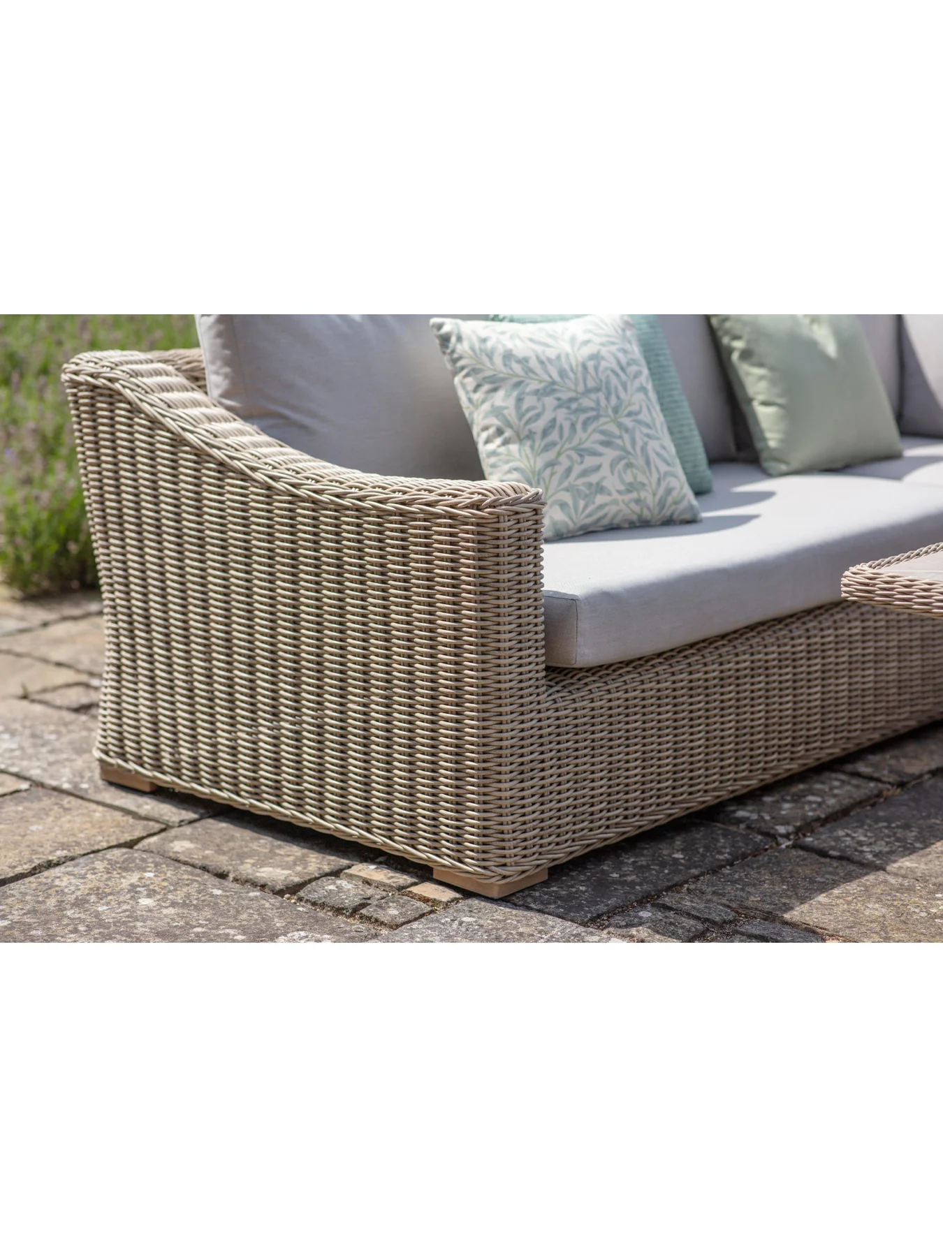 Fairford Rattan L-Shape Sofa with Rectangle Piston Adjustable Height Table Bench & Chair - Image 5