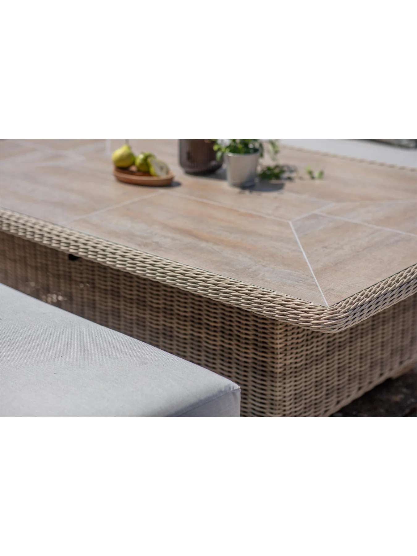 Fairford Rattan L-Shape Sofa with Rectangle Piston Adjustable Height Table Bench & Chair - Image 6