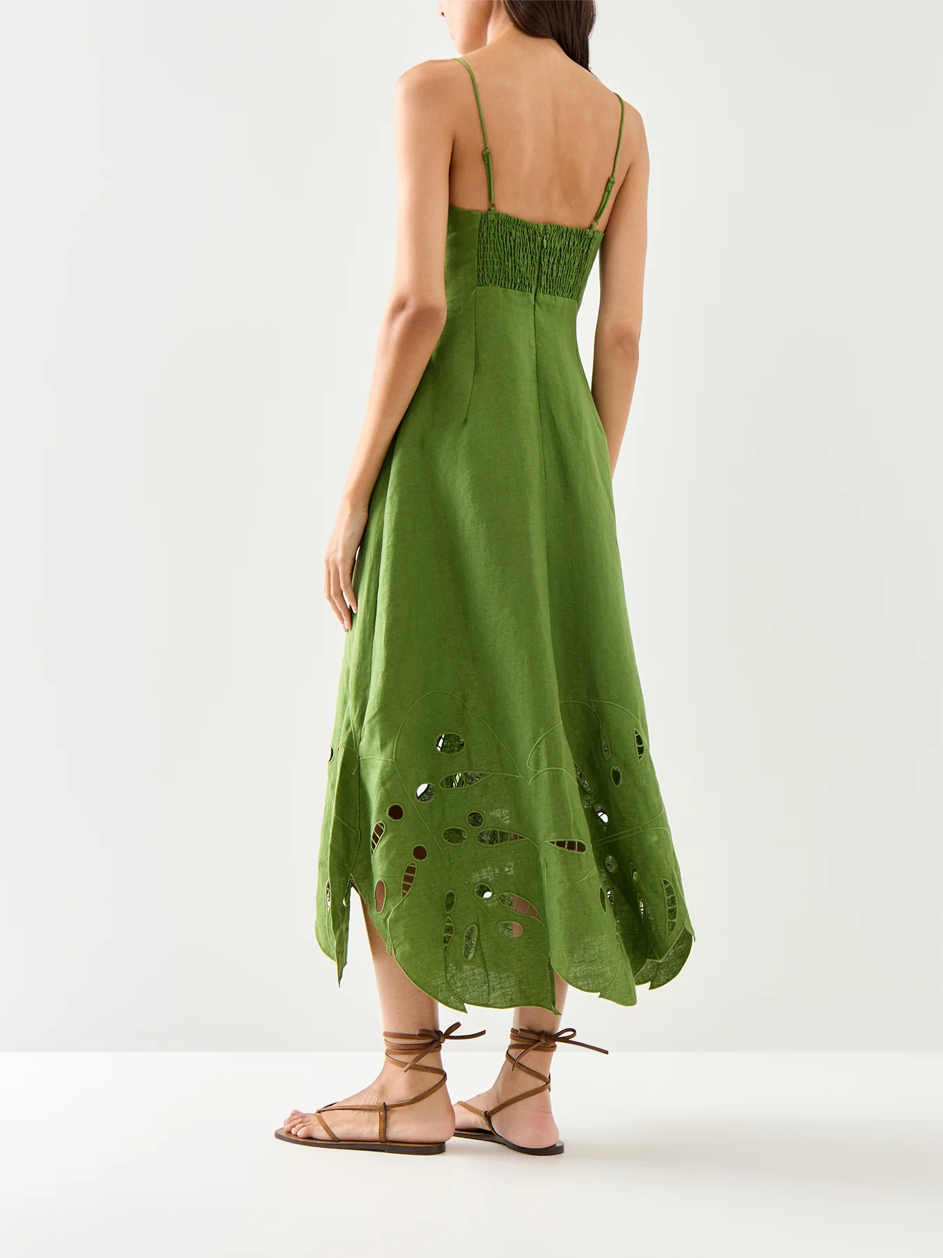 Green Monstera Embroidery Midi Dress - Image 5