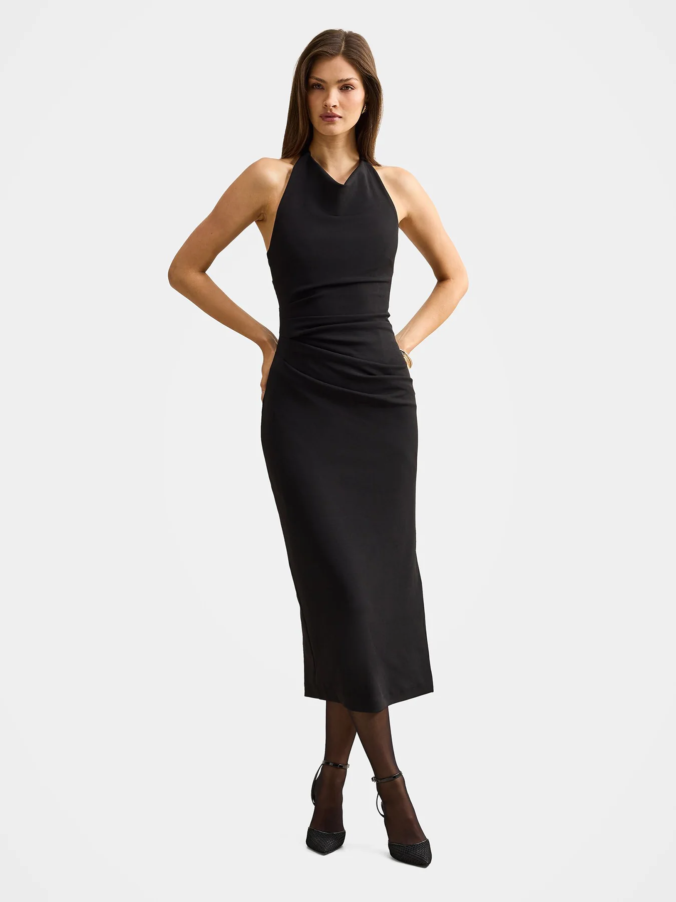 Daphne Halter Neck Column Midi Dress Black - Image 2