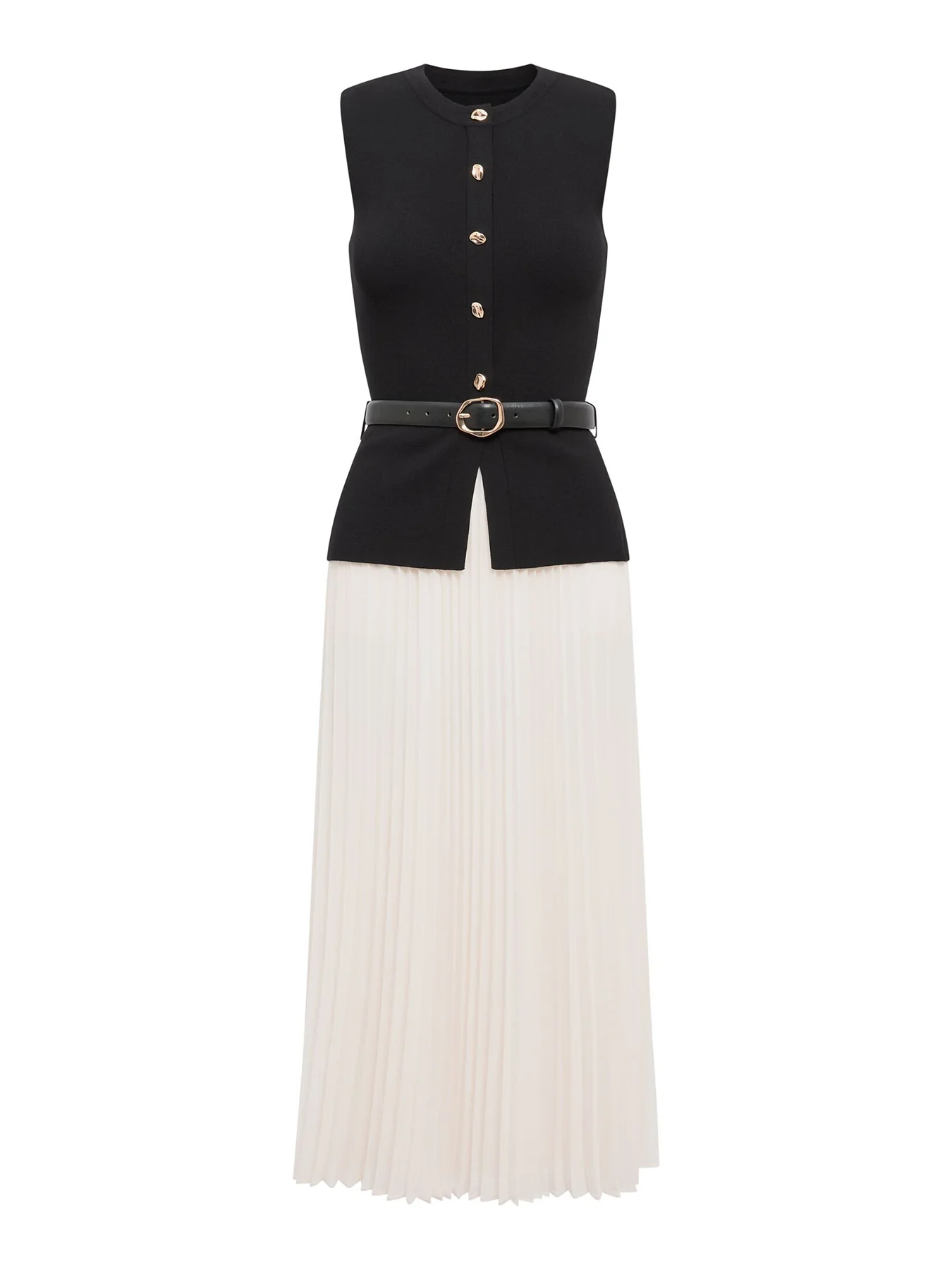 Louisa Woven Mix Knitted Dress Mono Stripe