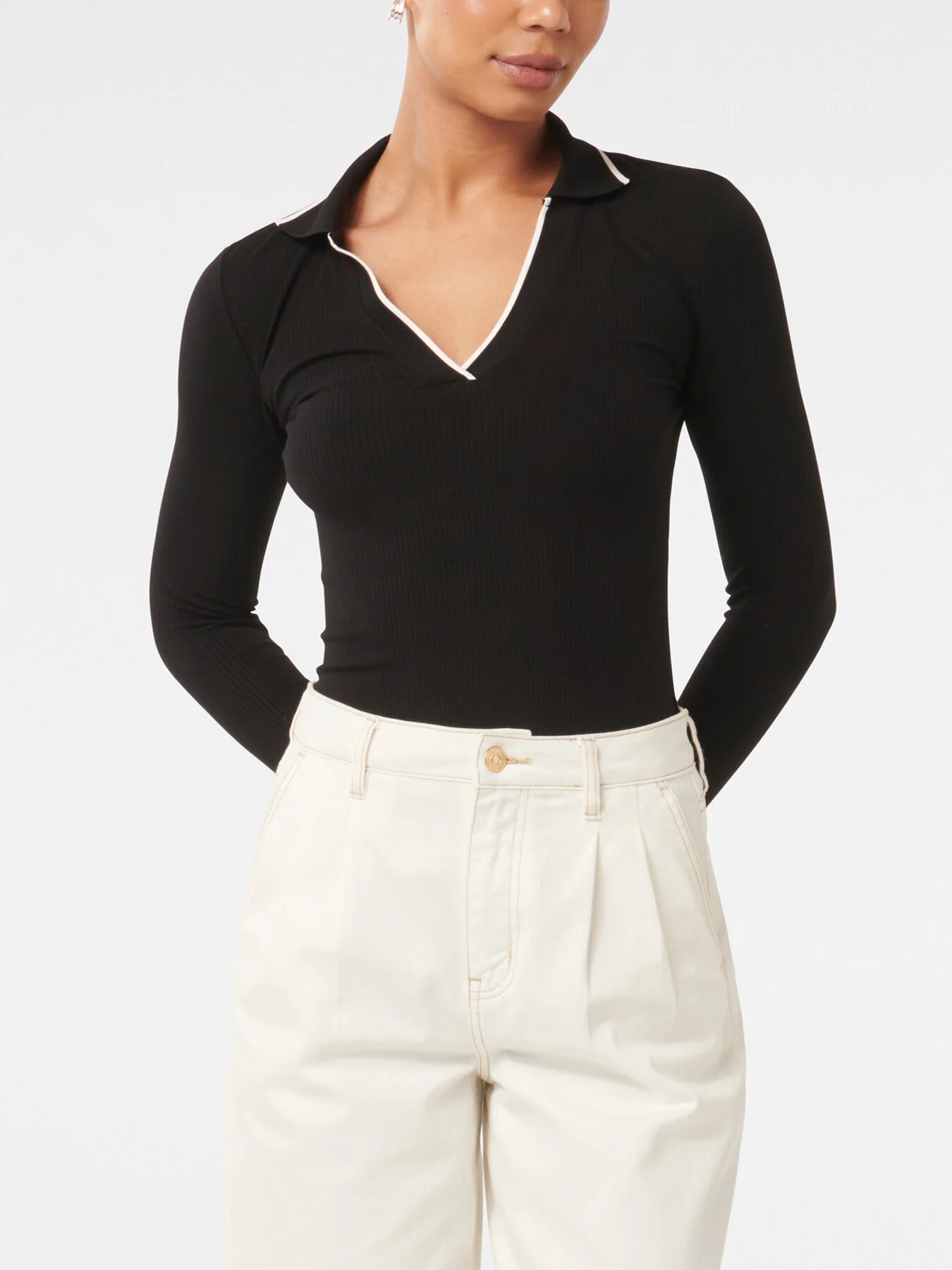 Reina Tipped Long Sleeves Polo Top - Image 4