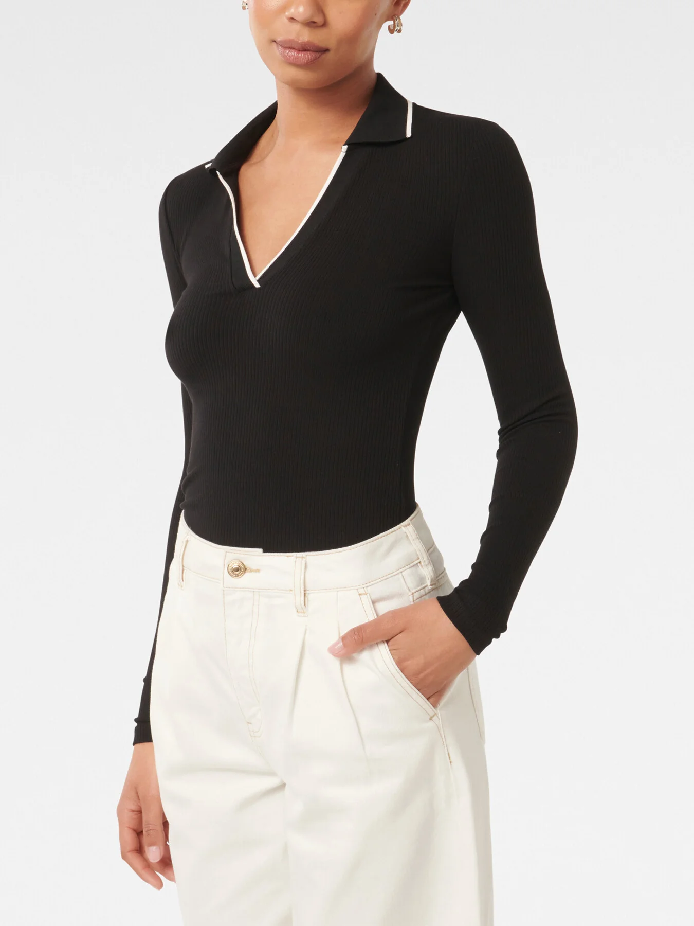 Reina Tipped Long Sleeves Polo Top - Image 6