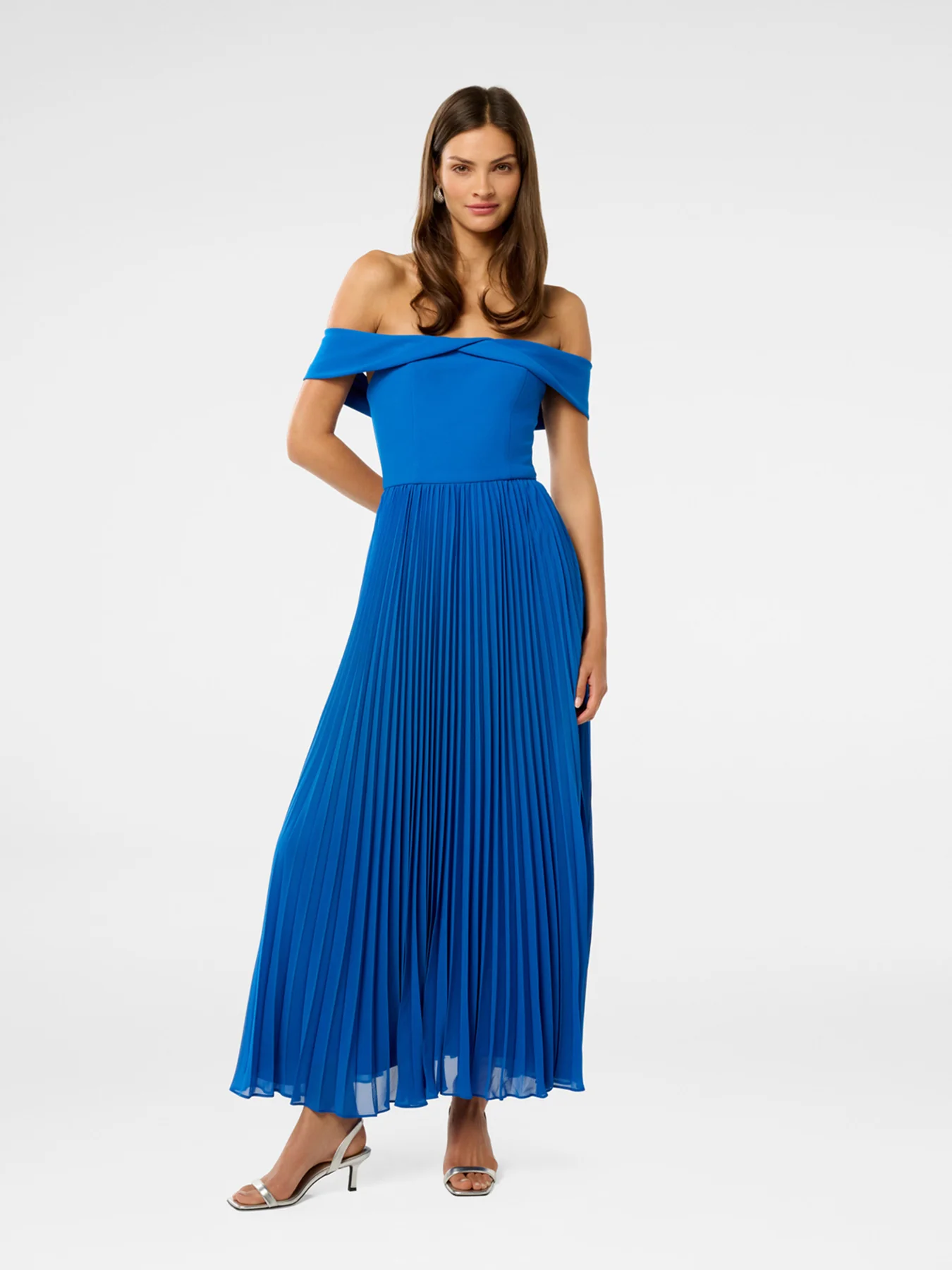 Louise Off Shoulder Pleated Midi Dress - Image 2