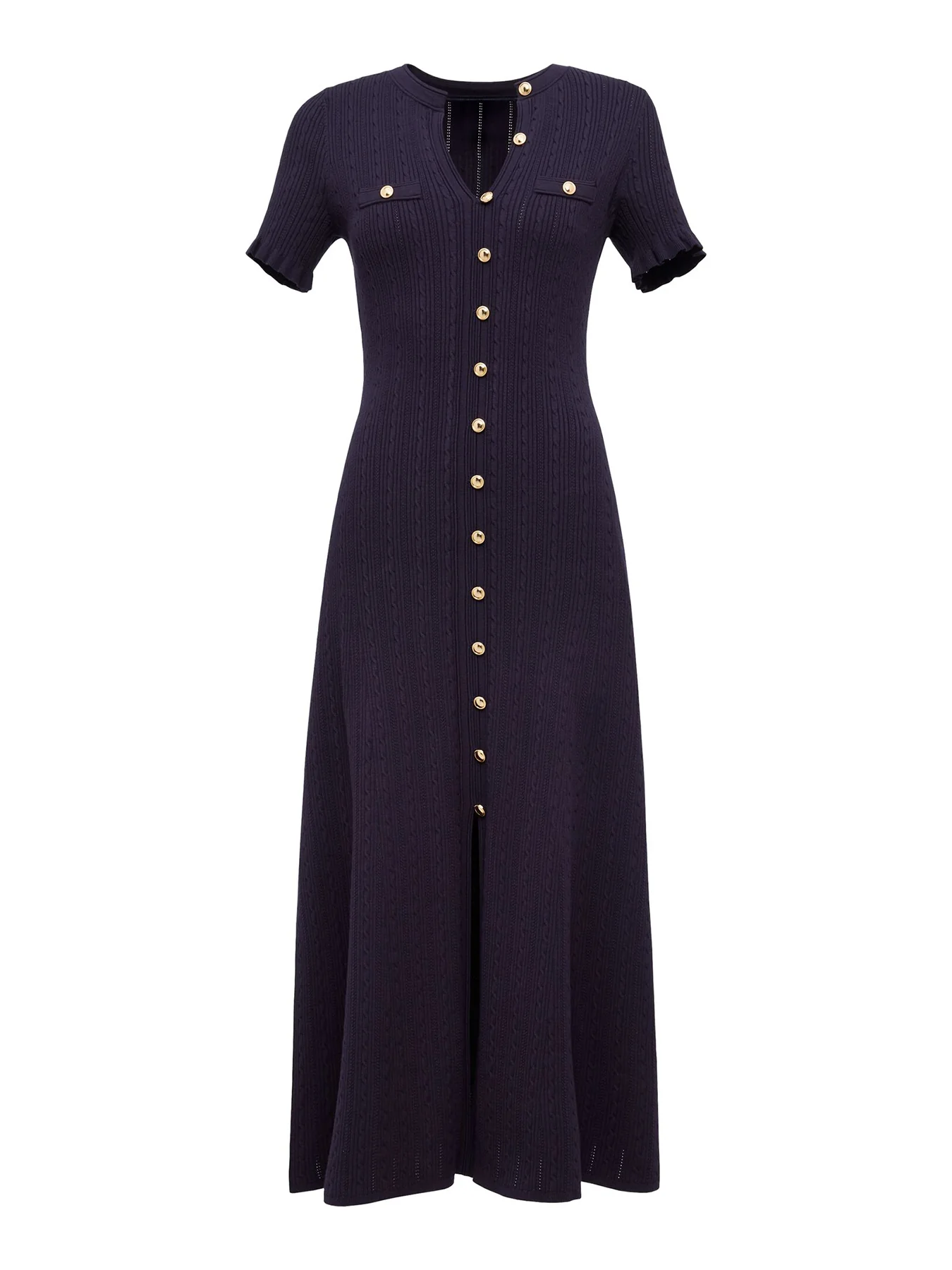 Violetta Stitch Interest Midi Dress Navy