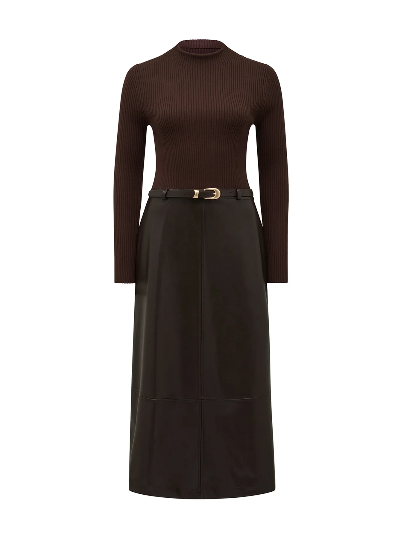 Brooklyn Vegan Leather A Line Midi Dress Brown