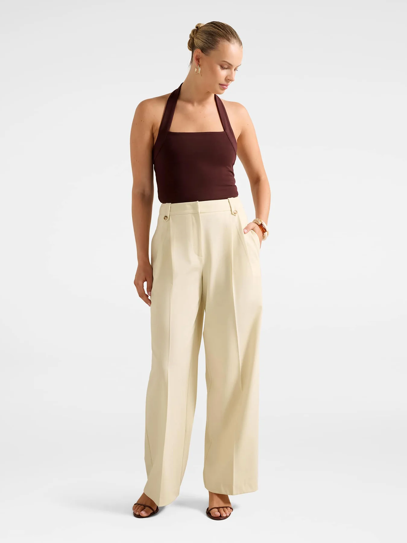 Gigi Button Tab Wide Leg Pants - Image 2