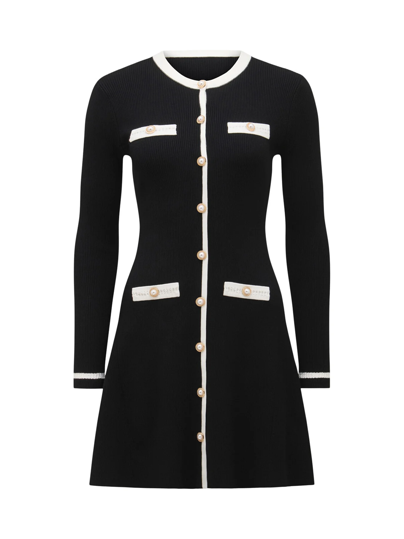 Kerry Contrast Long Sleeves Knit Mini Dress