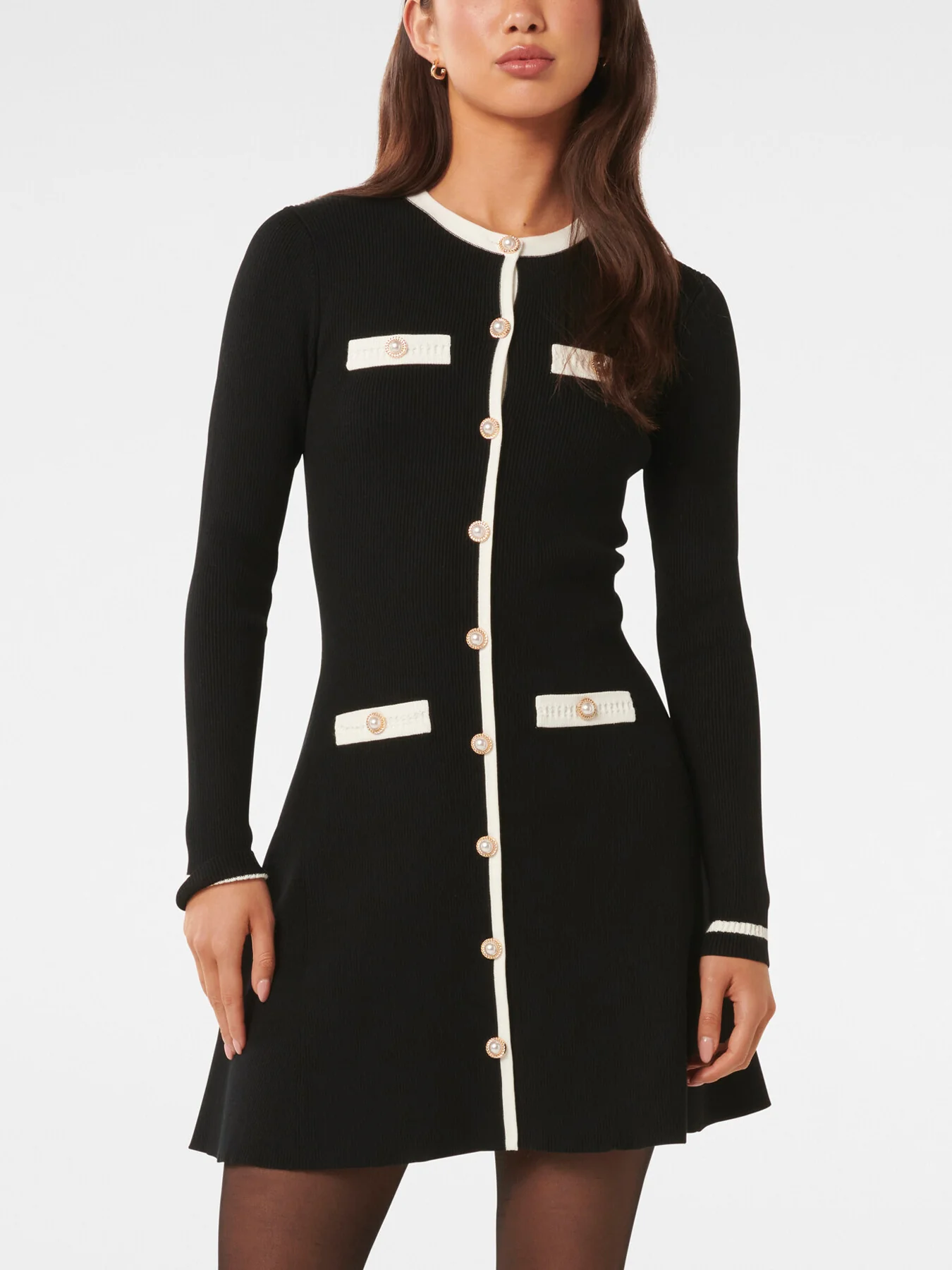 Kerry Contrast Long Sleeves Knit Mini Dress - Image 4