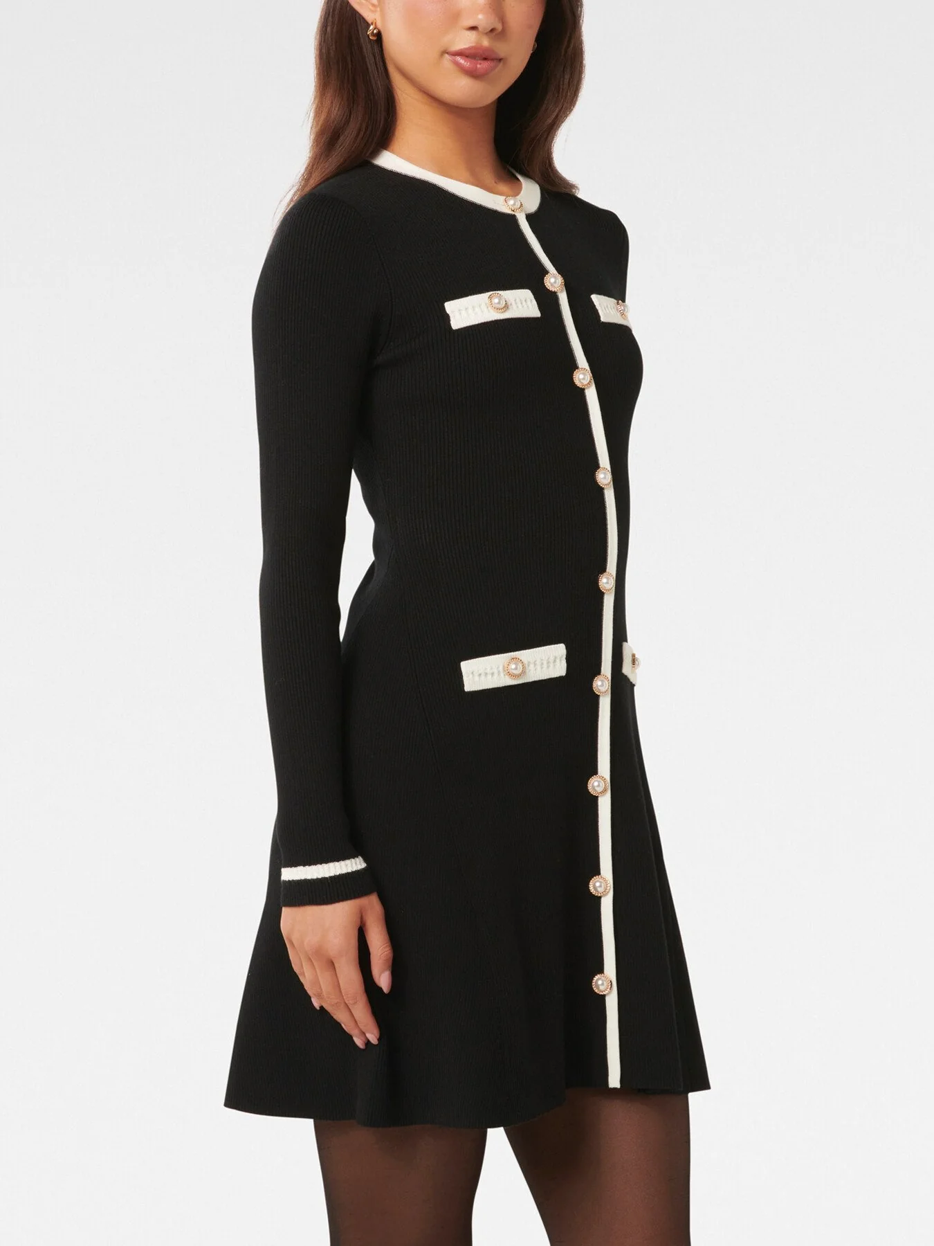 Kerry Contrast Long Sleeves Knit Mini Dress - Image 6