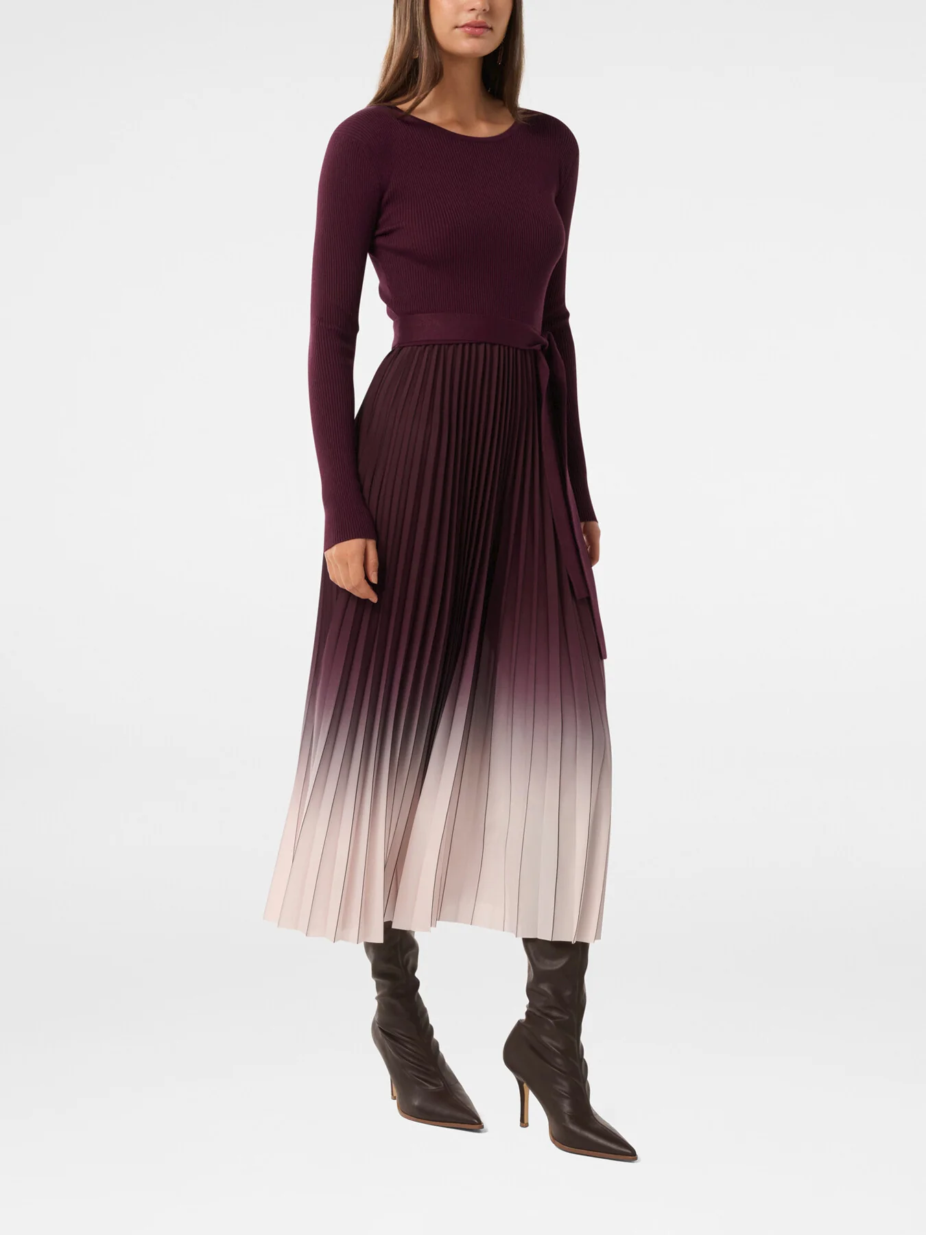 Harmony Crew Neck Ombre Pleated Midi Dress - Image 5