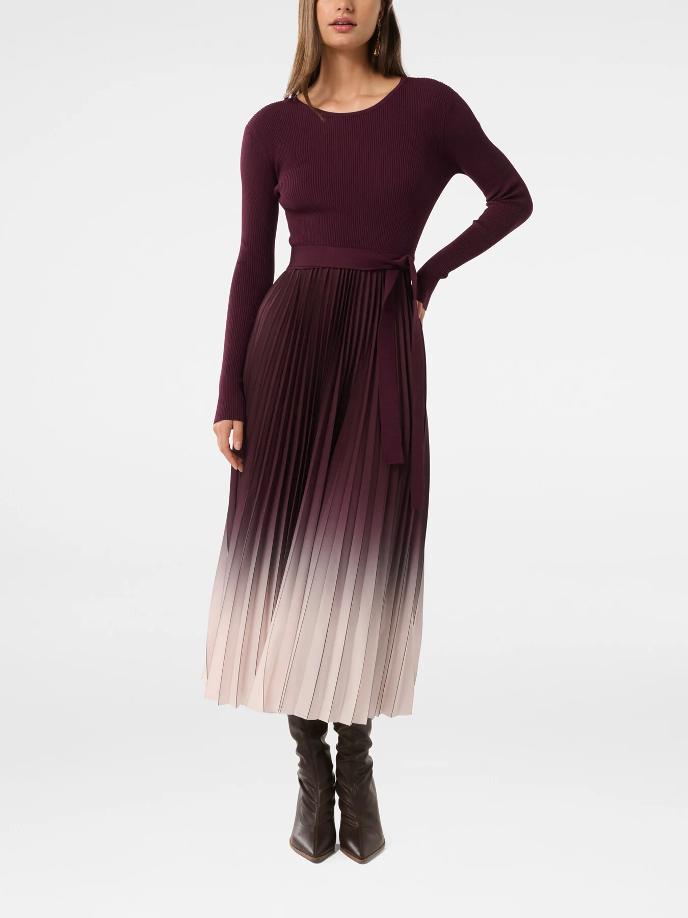 Harmony Crew Neck Ombre Pleated Midi Dress - Image 2