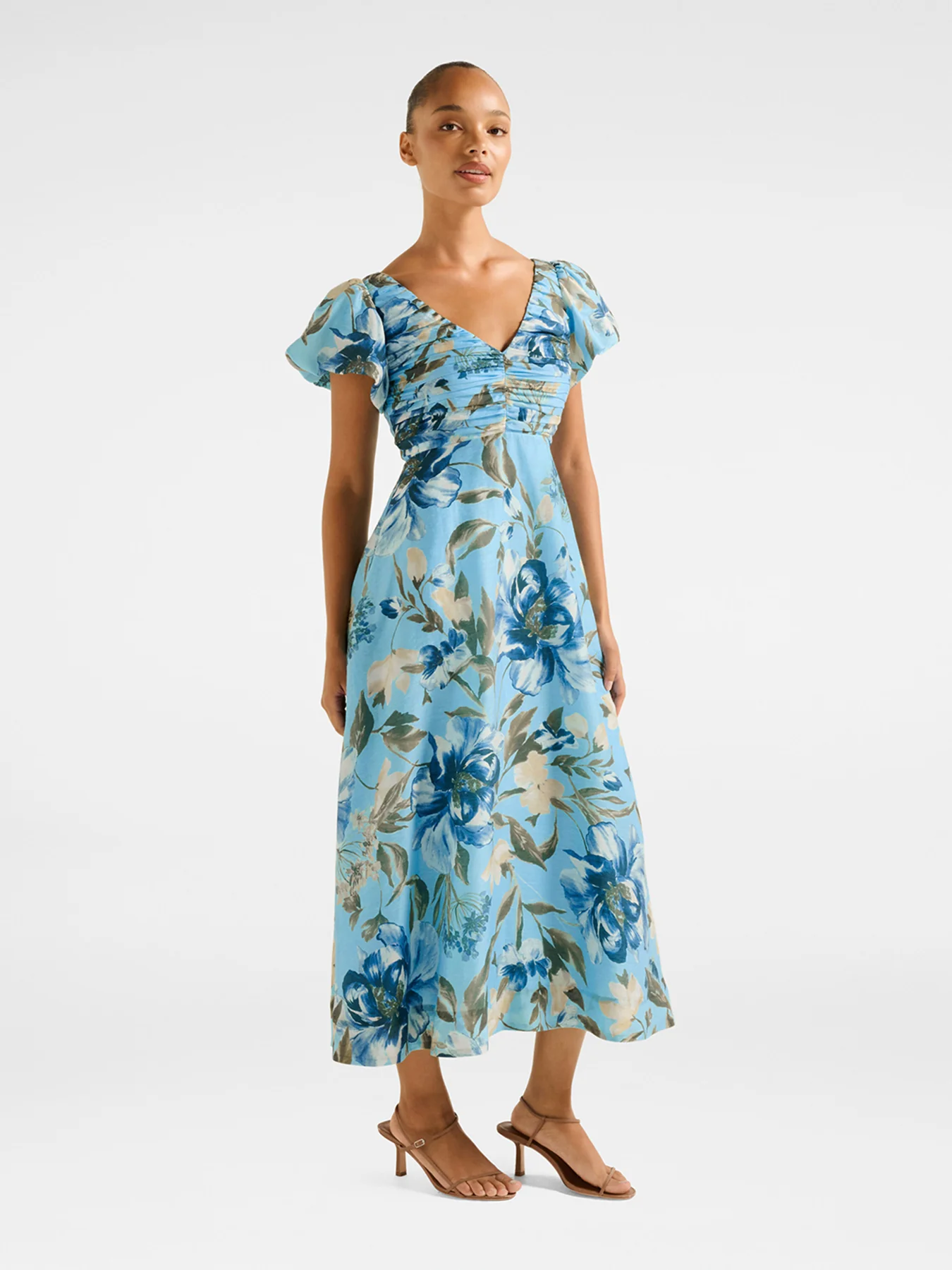 June Ruched V Neck Midi Dress - Image 5