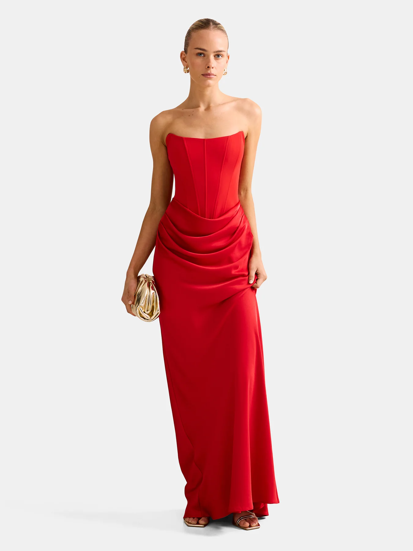 Isra Draped Strapless Maxi Dress Red - Image 2