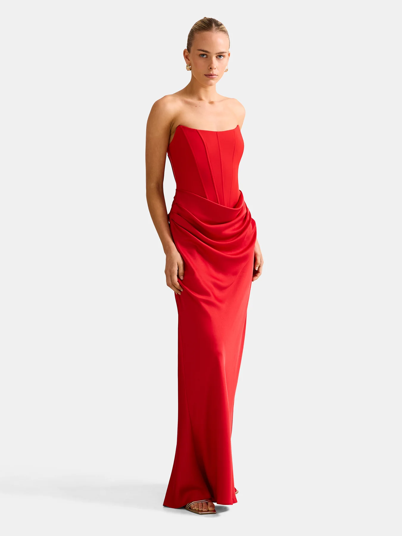Isra Draped Strapless Maxi Dress Red - Image 5